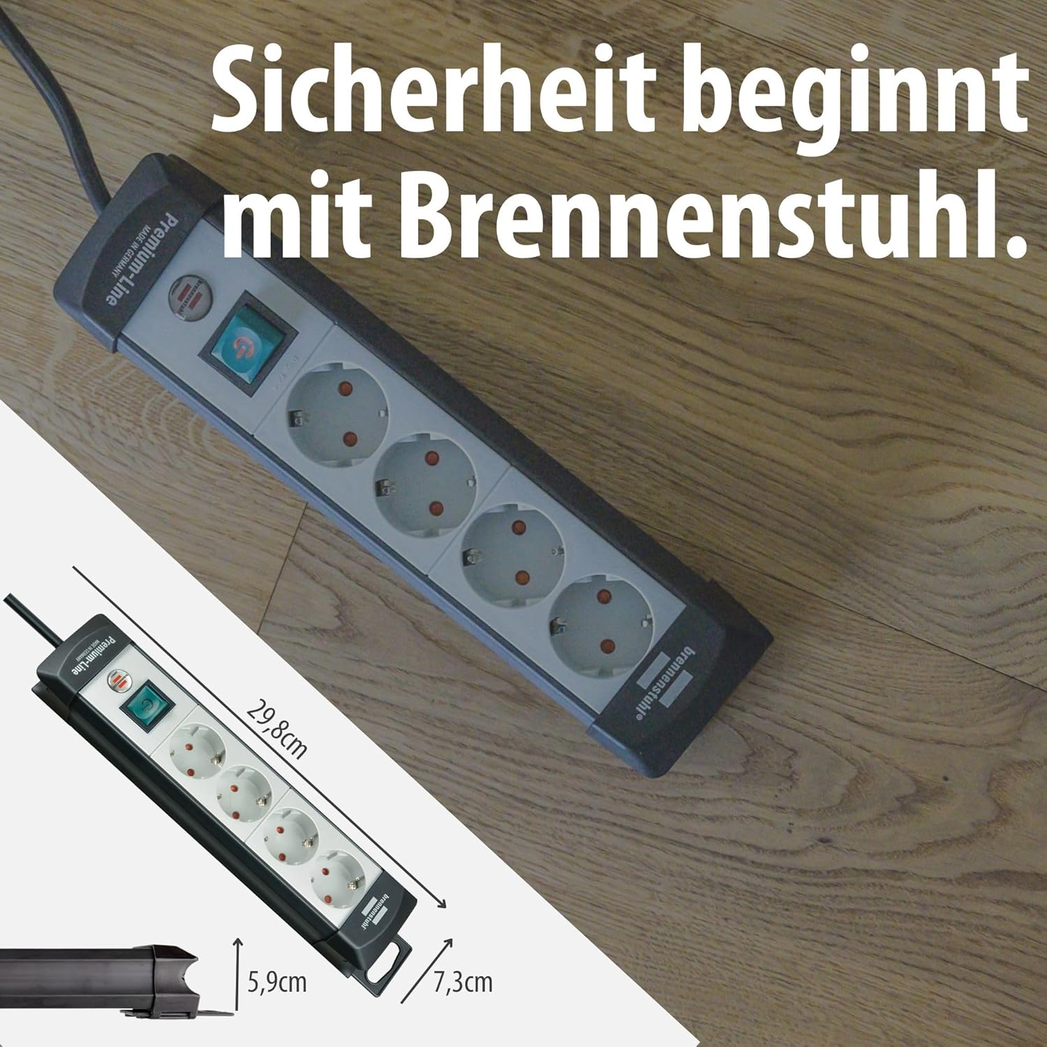 Brennenstuhl Premium-Line, Steckdosenleiste 4-fach (Steckerleiste mit Schalter und 5m Kabel - 45° Anordnung der Steckdosen, Made in Germany) schwarz/grau – Bild 7