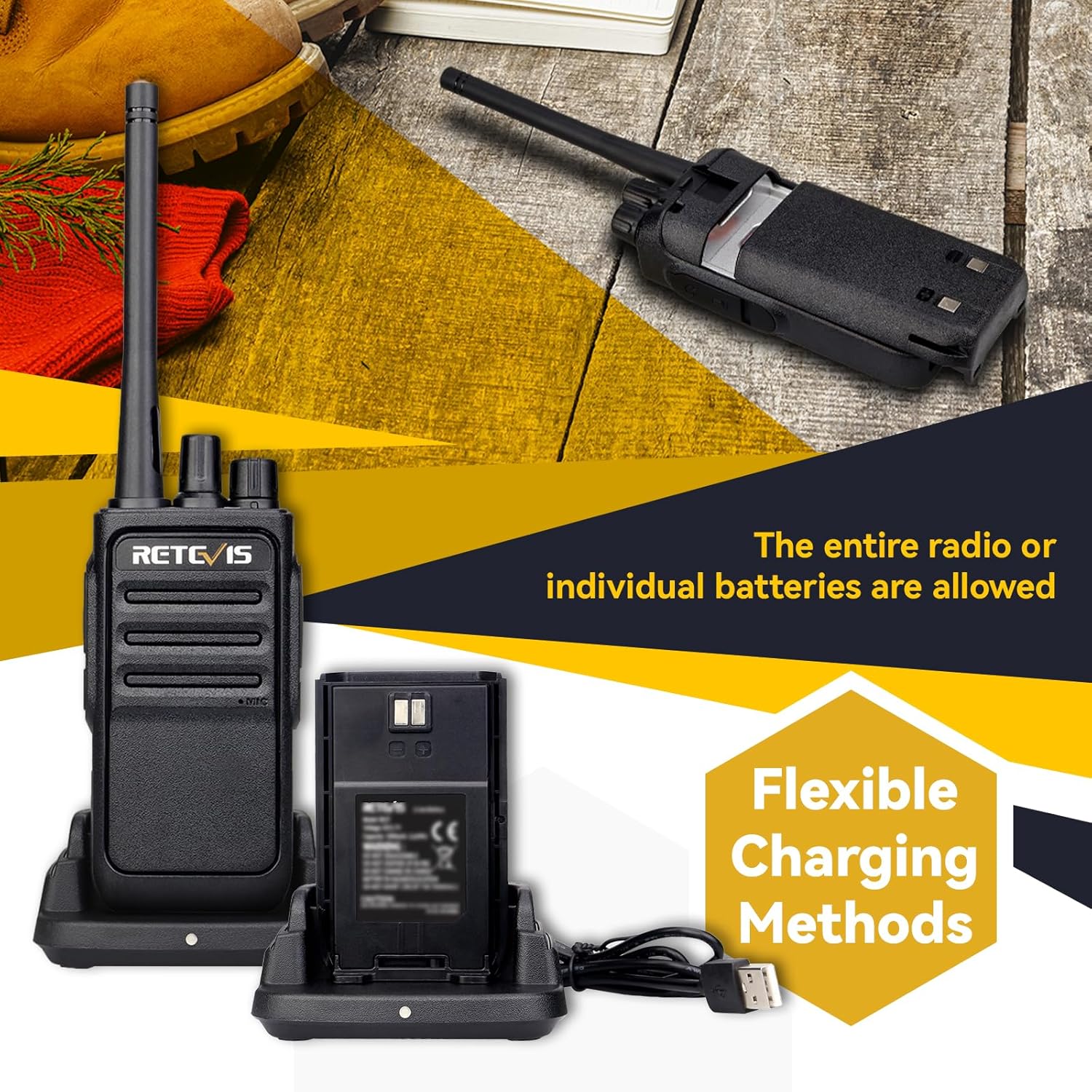 Retevis RT617 Walkie Talkie, Funkset, 16 Kanäle, 1200 mAh, VOX, nicht magnetisches Mikrofon, lizenzfreies PMR-Radio, Resurfacing-Reisen, Outdoor-Abenteuer (1 Paar, schwarz) – Bild 5