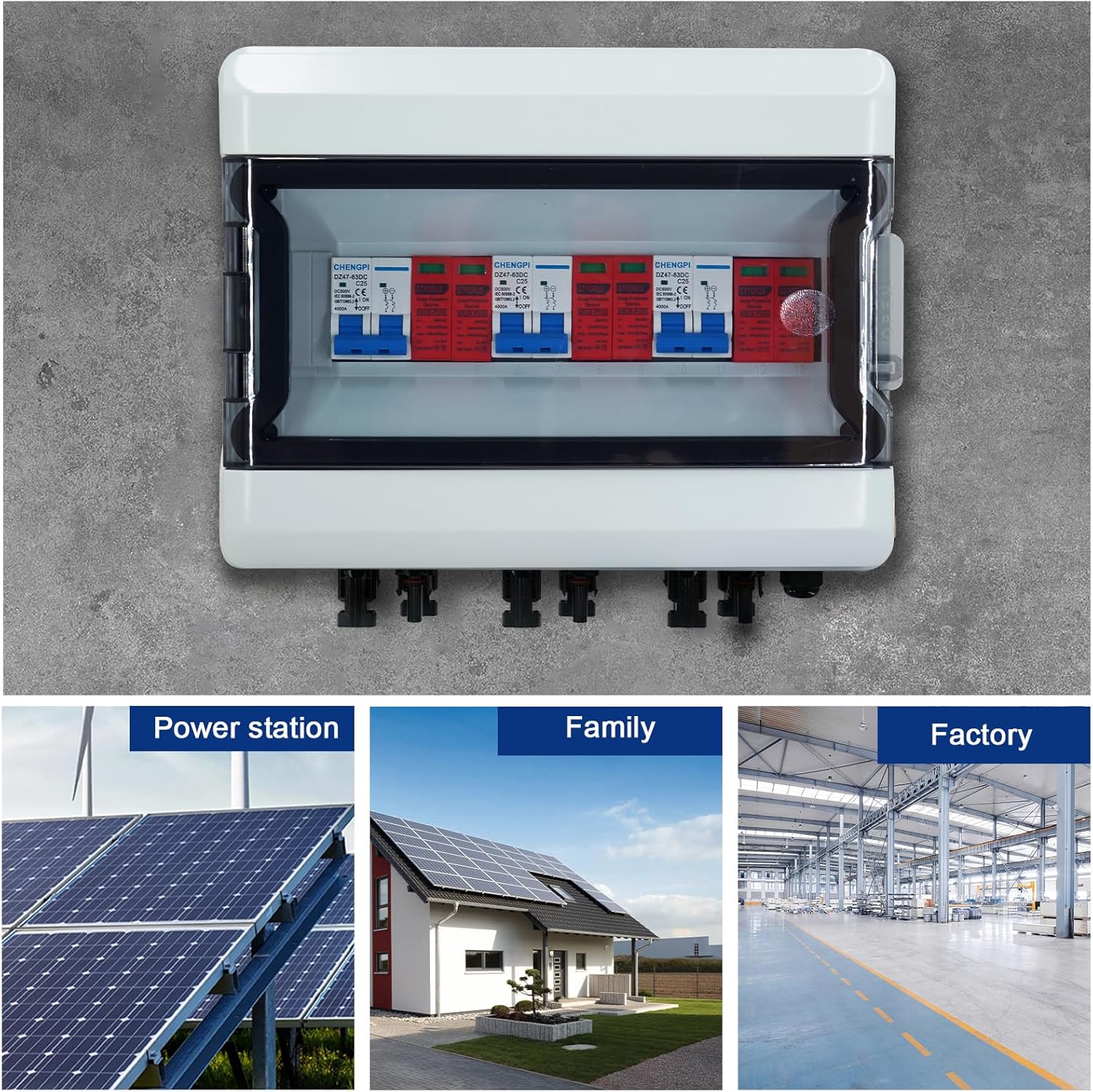 Überspannungsschutz PV DC Trennschalter Blitzschutz Leistungsschalter DC 3 String 500V 25A Solarspannungsschutz IP65 Wasserdichte Solaranschlussbox für Photovoltaik (3 in 3 out) – Bild 2