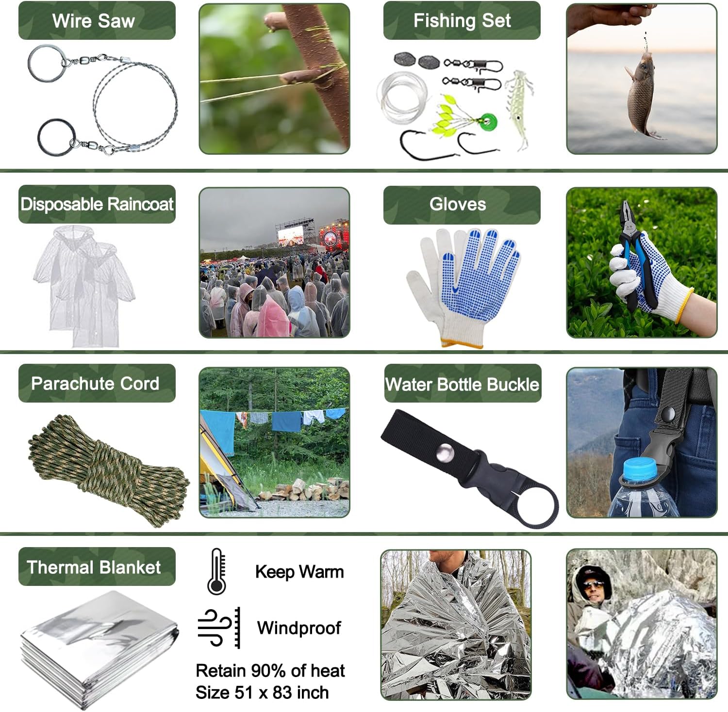Survival Kit 22 in 1, Outdoor-Notfallset, Outdoor-Survival-Ausrüstung mit Wasserfilter, Outdoor, Wasserbeutel für Outdoor-Camping, Abenteuer, Wandern – Bild 6