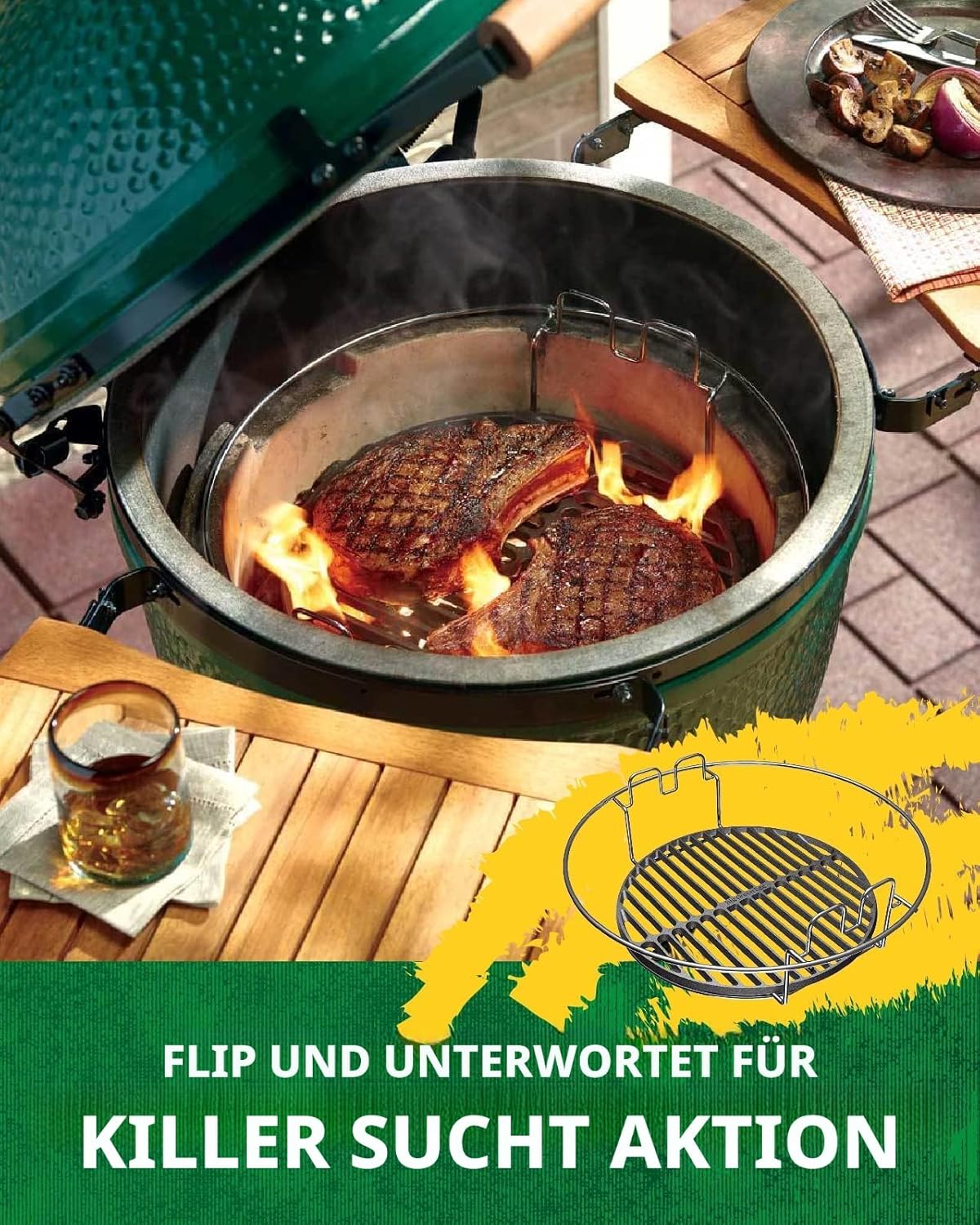 5-teiliges EggSpander-Set aus Edelstahl für Big Green Egg Large, stapelbare Grillroste auf 3 Ebenen + Conveggtor-Korb + 2 halbmondförmige Roste, über 40 Grillmodi und kreatives Kochen, langlebig, verformungsfrei – Bild 4