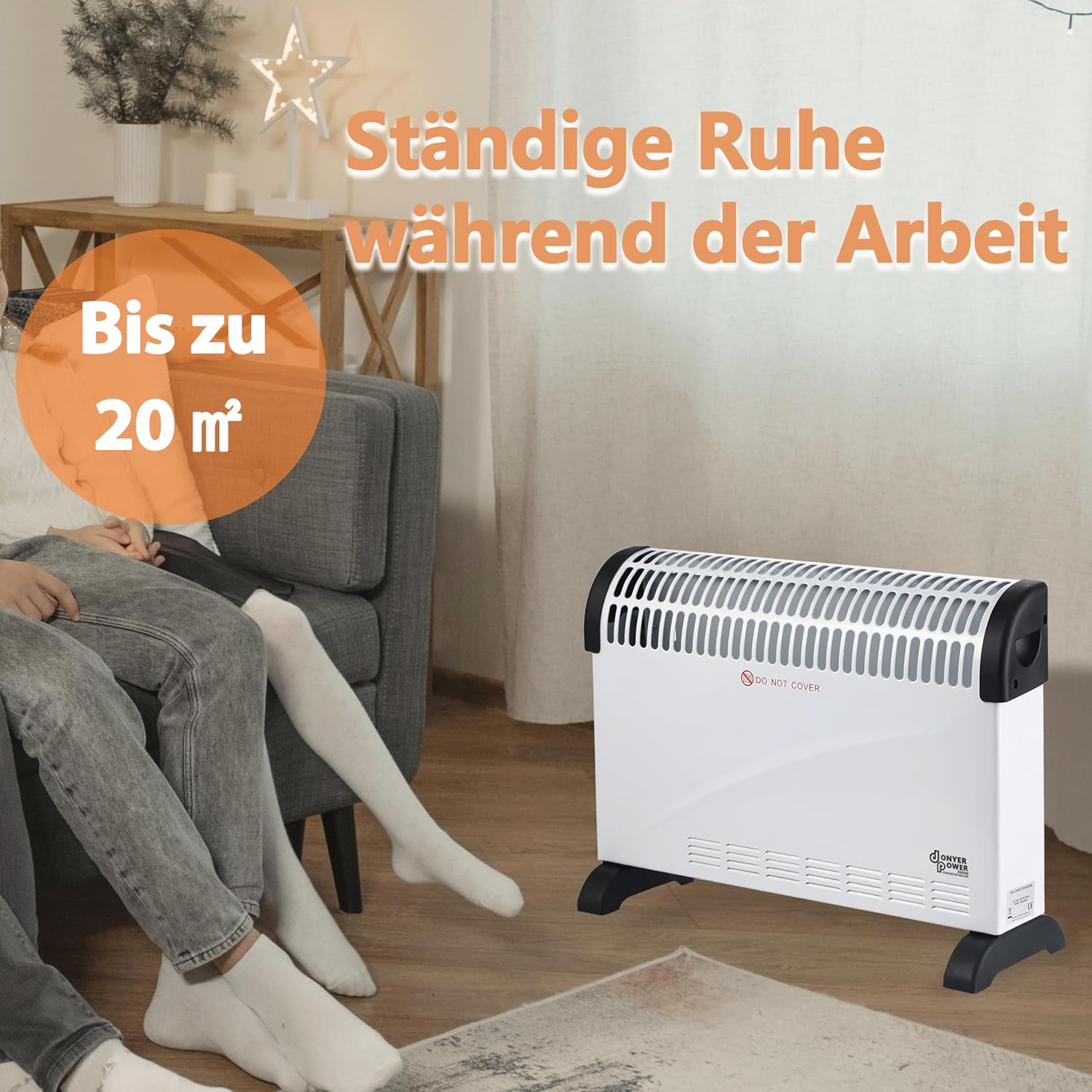 Donyer Power 2KW Konvektor mit Thermostat – leise – Wandmontage | 3 Heizstufen (750 W/1250 W/2000 W) – Leiser Betrieb – Stand- und Wandmontage – sofort einsatzbereit – Bild 3