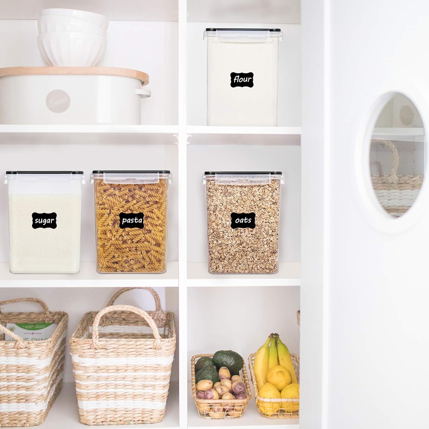 Vtopmart 5,2L große Vorratsgläser mit Deckel, luftdicht, 4 Stück Kunststoff-Aufbewahrungsboxen, Küchen-Organizer, BPA-frei, Vorratsbehälter für Zucker und Mehl mit Etiketten und Messbechern – Bild 8