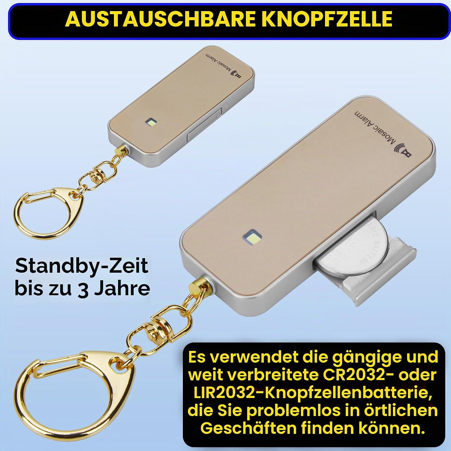 Regenfester Persönlicher Alarm Schlüsselanhänger, 130 dB SOS Sirene mit Blitzlicht, Ultraleicht & Stilvoll, Sicherheitsalarm für Kinder, Schüler, Wandern. Austauschbare Batterie, Schwarz – Bild 6