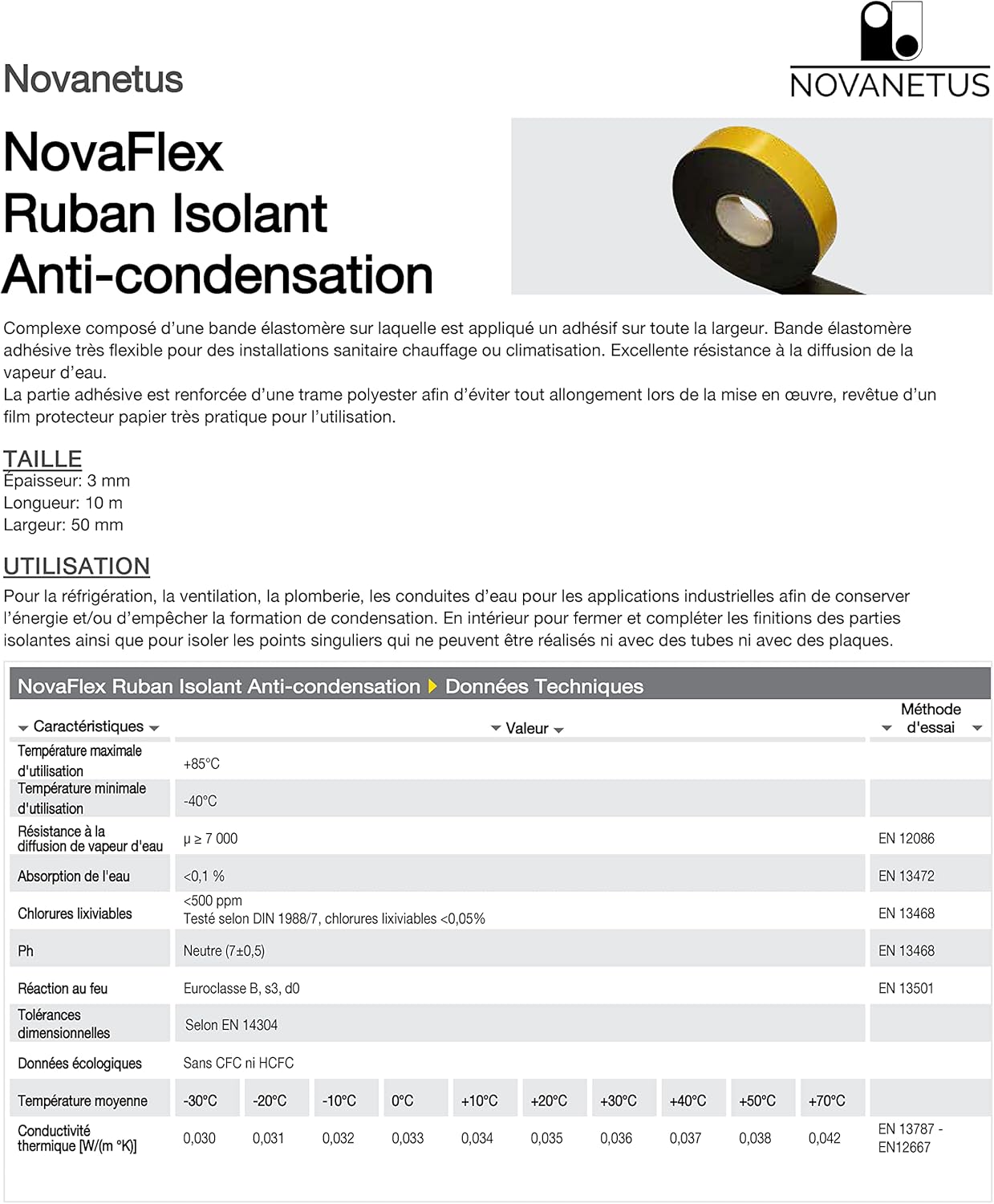 NovaFlex Gummi-Selbstklebeband 3 mm x 50 mm x 10 m, elastisches Band für Heizung, Lüftung und Klimaanlagen, Klebeband, Dichtungsband, Isolierung – Bild 4