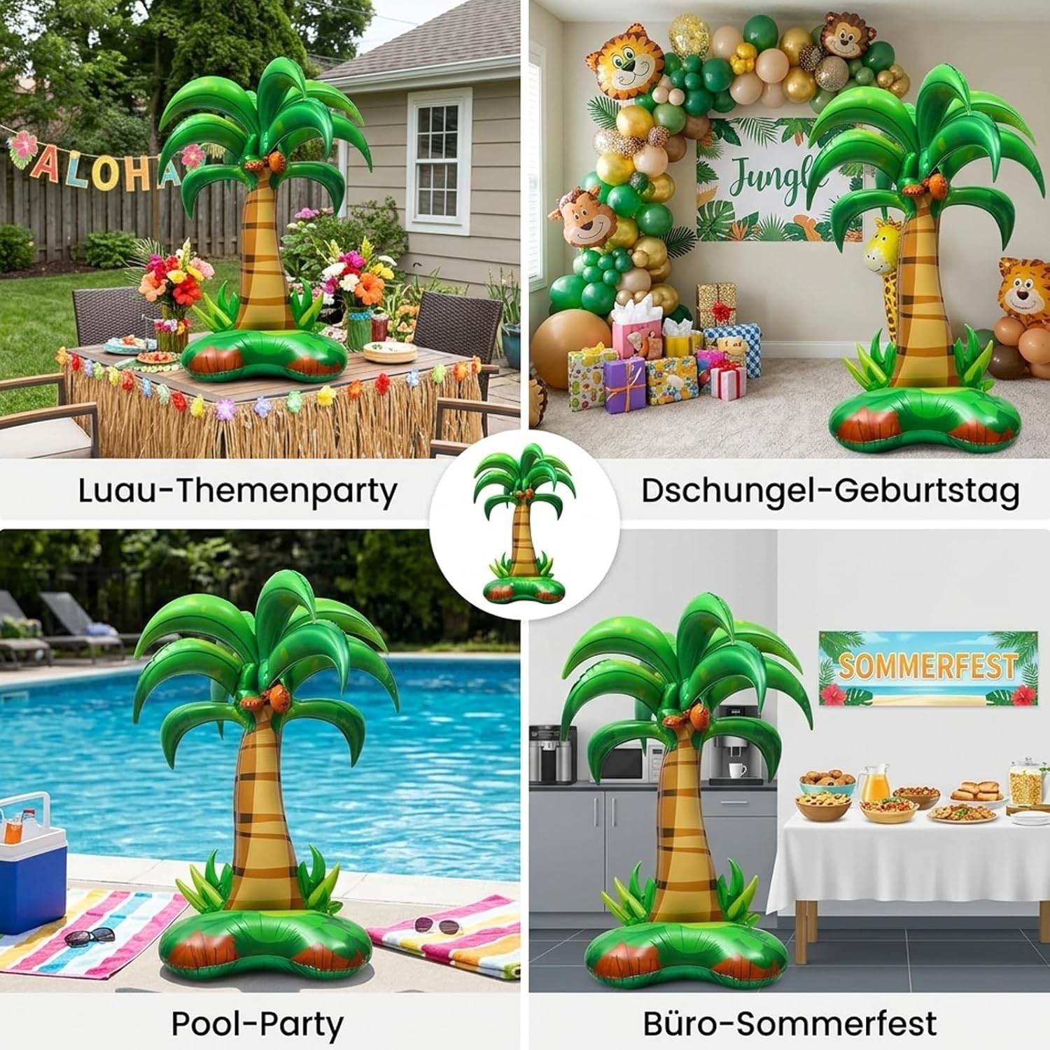 2 Stück aufblasbare Palme, hawaiianische Party-Dekoration, 132 x 94 cm, aufblasbarer Palmen-Ballonständer für tropische Strandpartys, Sommerpartys, Poolpartys und Gartenfeiern – Bild 7