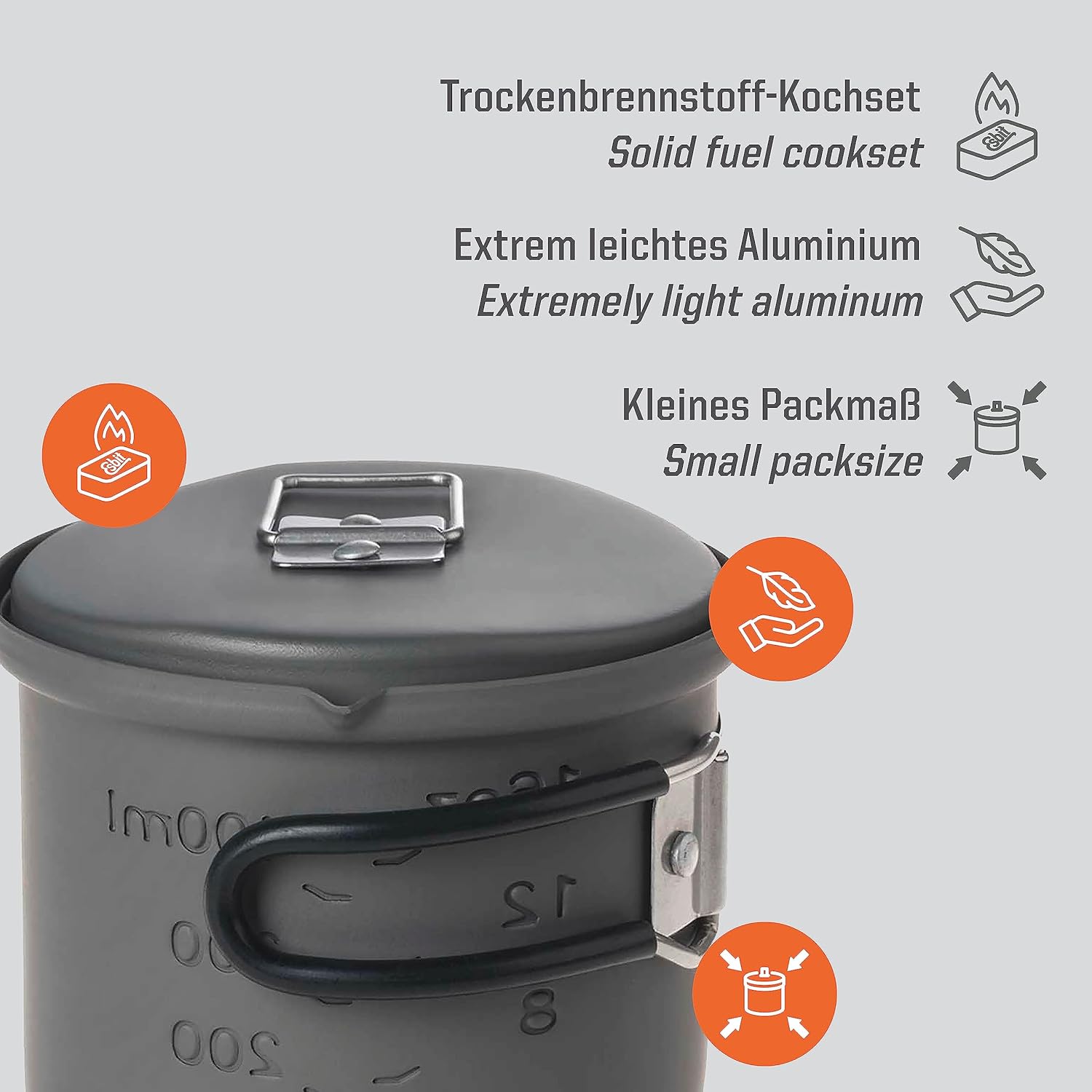 Esbit 310/567 Plain Grey, Trockenbrennstoff-Kochset, Grau, 585 ml – Bild 2