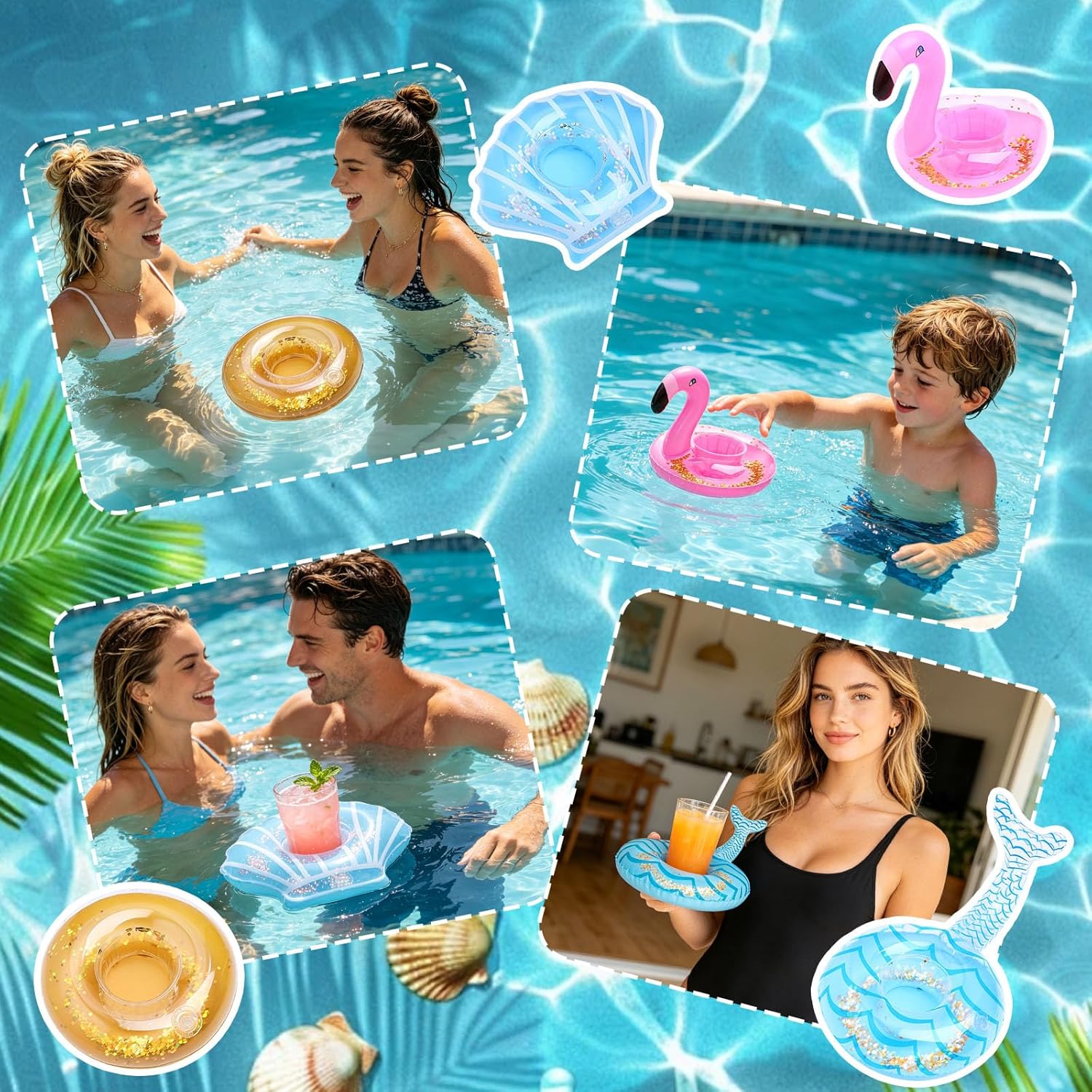 Xerteam 4 Stück aufblasbarer Getränkehalter Pool, Gliter aufblasbarer schwimmender Getränkehalter mit Luftpumpe, Flamingo aufblasbarer schwimmender Tier-Getränkehalter für Sommerpool und Hawaii-Party – Bild 5