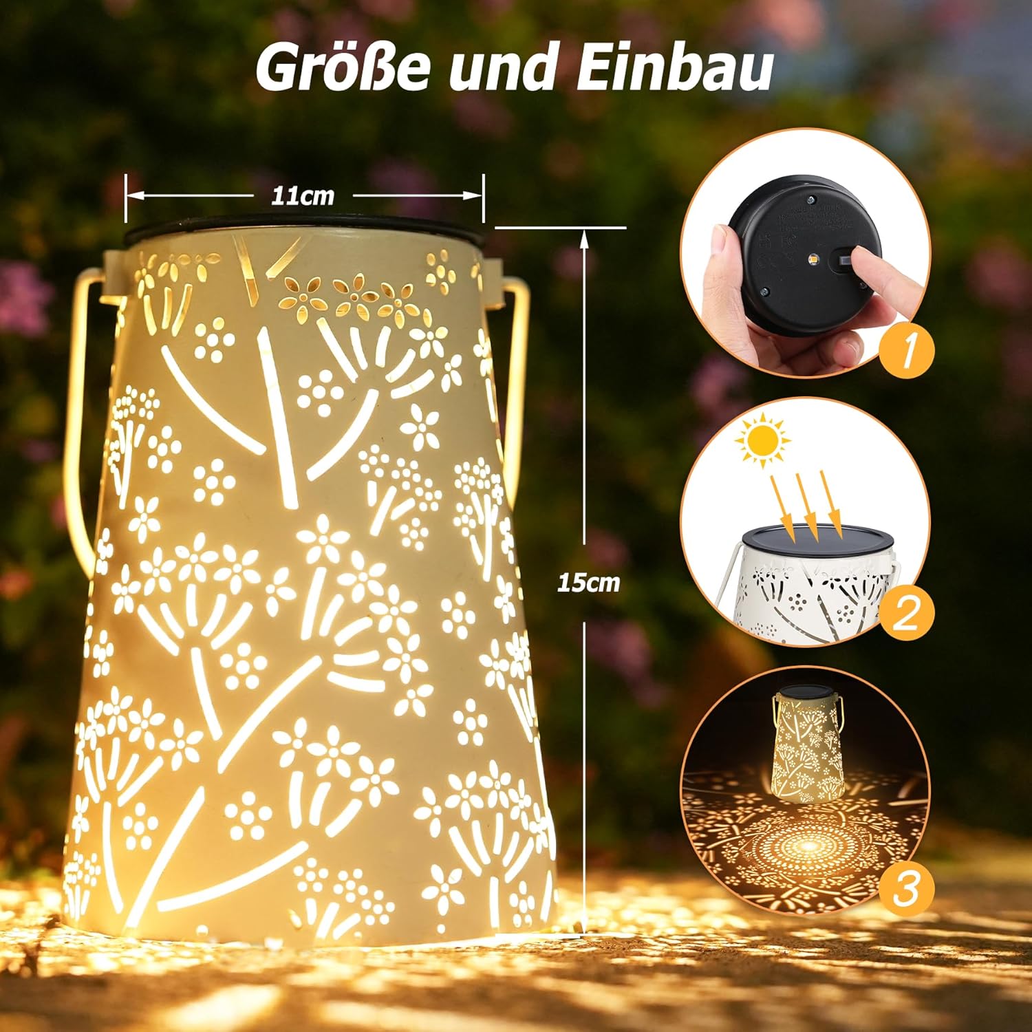 Geschenke für Frauen, JOYCREATOR Solarlaternen für den Außenbereich, 2 Stück, LED-Solarlaterne für den Außenbereich, IP65 Metall hängend/stehend, Outdoor-Solarleuchten für draußen, Garten, Dekoration, Hof, Terrasse, Weg, Balkon (weiß) – Bild 7