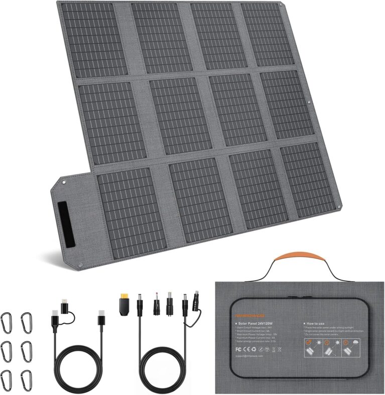 120 W tragbares Solarpanel, 19 V faltbares Solarladegerät mit USB C, USB A und DC-Ausgängen, IP65 wasserdicht und staubdicht, für tragbare Kraftwerke, iPhone, iPad, Camping, Wandern, Outdoor-Reisen