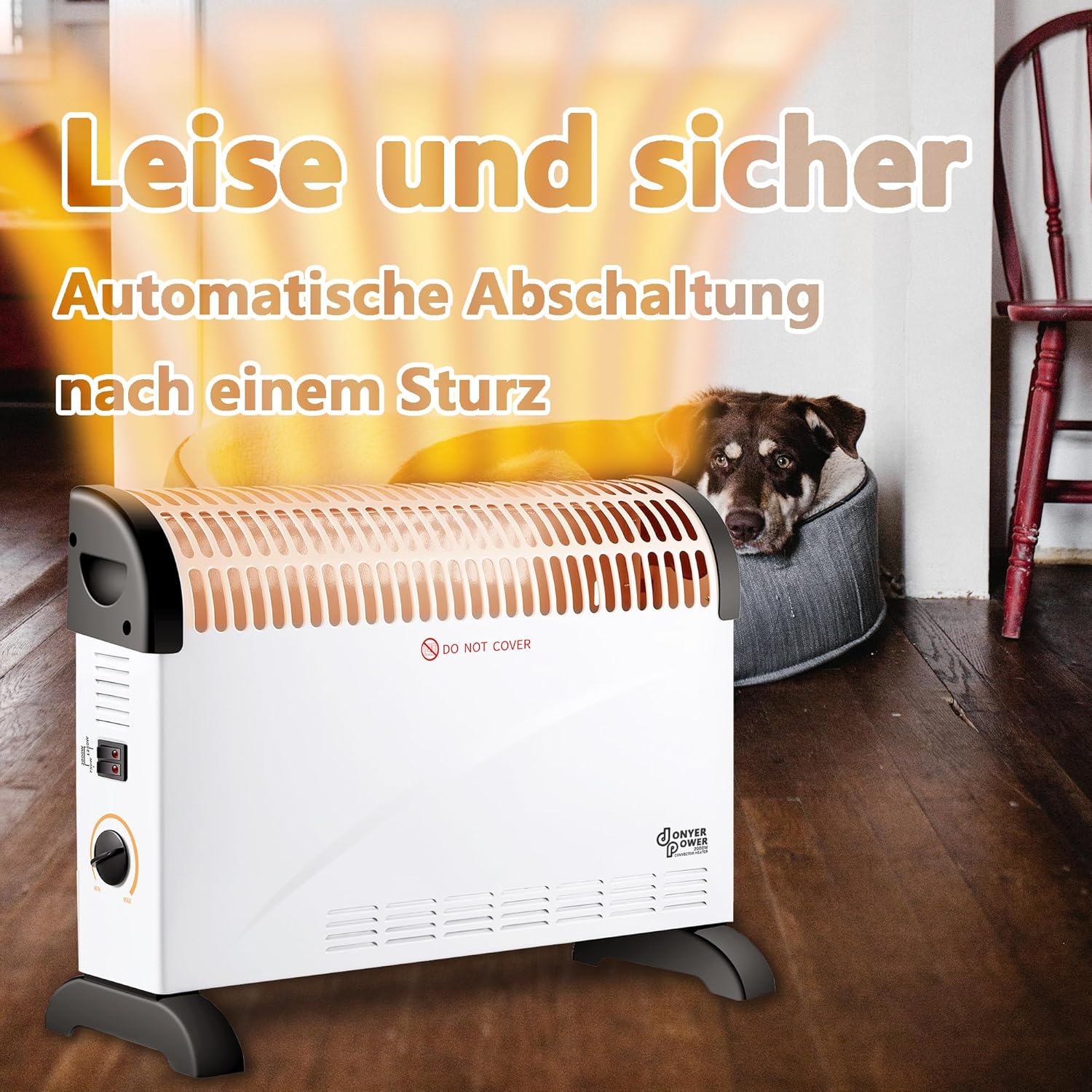 Donyer Power 2KW Konvektor mit Thermostat – leise – Wandmontage | 3 Heizstufen (750 W/1250 W/2000 W) – Leiser Betrieb – Stand- und Wandmontage – sofort einsatzbereit – Bild 5