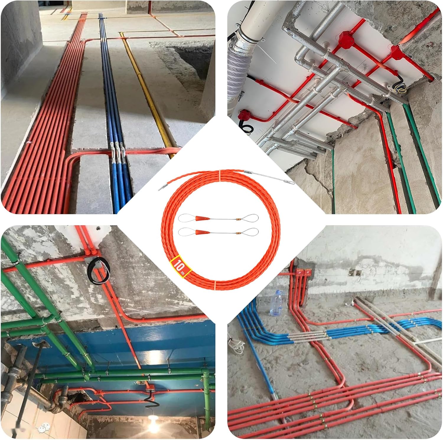 10 m einziehbares Spiralkabel, Einziehhilfe, RISVOWO Polyester-Einziehdraht mit 2 Führungsfedern, einziehbares Band, φ4,5 mm, 4,5 mm Durchmesser, elektrischer Drahtzieher, Elektriker, Nadel, Spiralbindung, flexibel – Bild 6