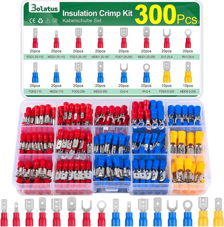 300 Stück 0,5-6,0 mm² Kabelschuhe Set, Bolatus 16 Typ Kabelverbinder Sortiment, Kabelverbinder Auto, Crimpverbinder Elektro, Stoßverbinder Sortiment Set