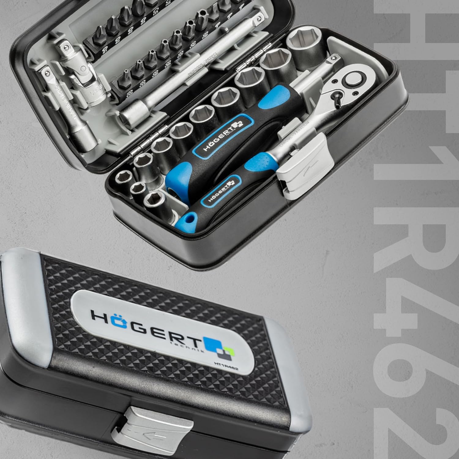 Högert HT1R462 Werkzeugset Werkzeugkoffer, Steckschlüsselsatz, Schraubendreher, Ratsche, Schwarz/Blau, 1/4 Zoll, 38-tlg – Bild 7