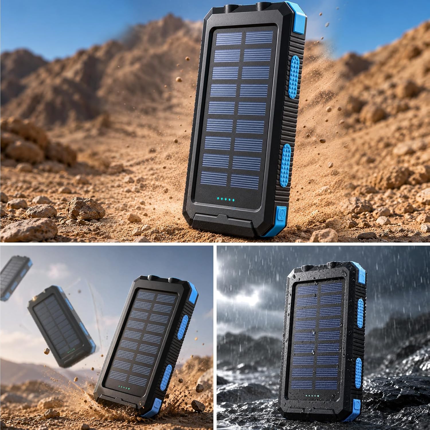 Vikeri Solar Power Bank 26800 mAh, Power Bank Solar Wasserdicht USB C Externer Akku mit 4 Ausgängen, Powerbank für Smartphones, Tablets und mehr (Blau) – Bild 5