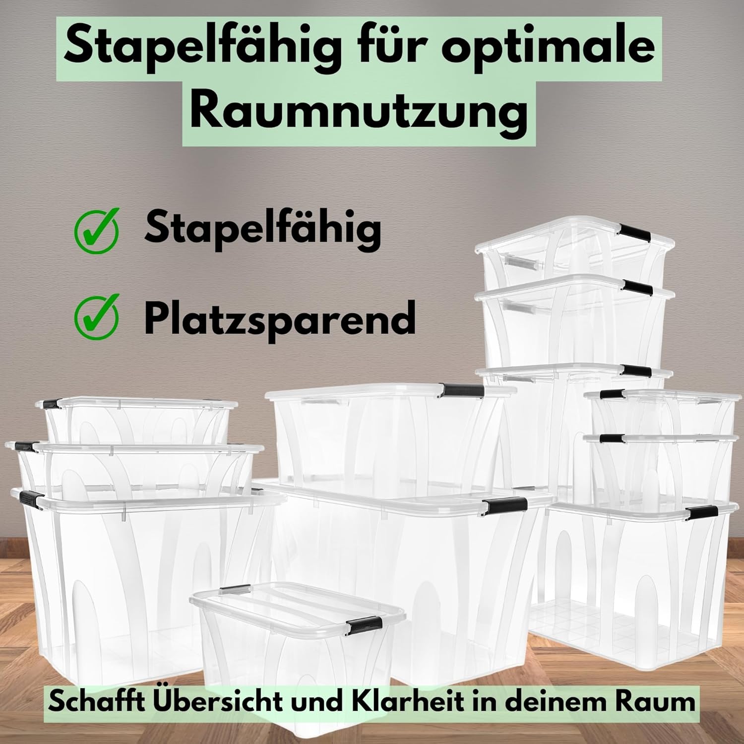 80-Liter-Aufbewahrungsbox mit Deckel – transparente Kunststoffbox, stapelbar, verstärkter Boden, robuste Verschlussklammern – ideal für Küche, Haushalt und HVAC-Block – Bild 5
