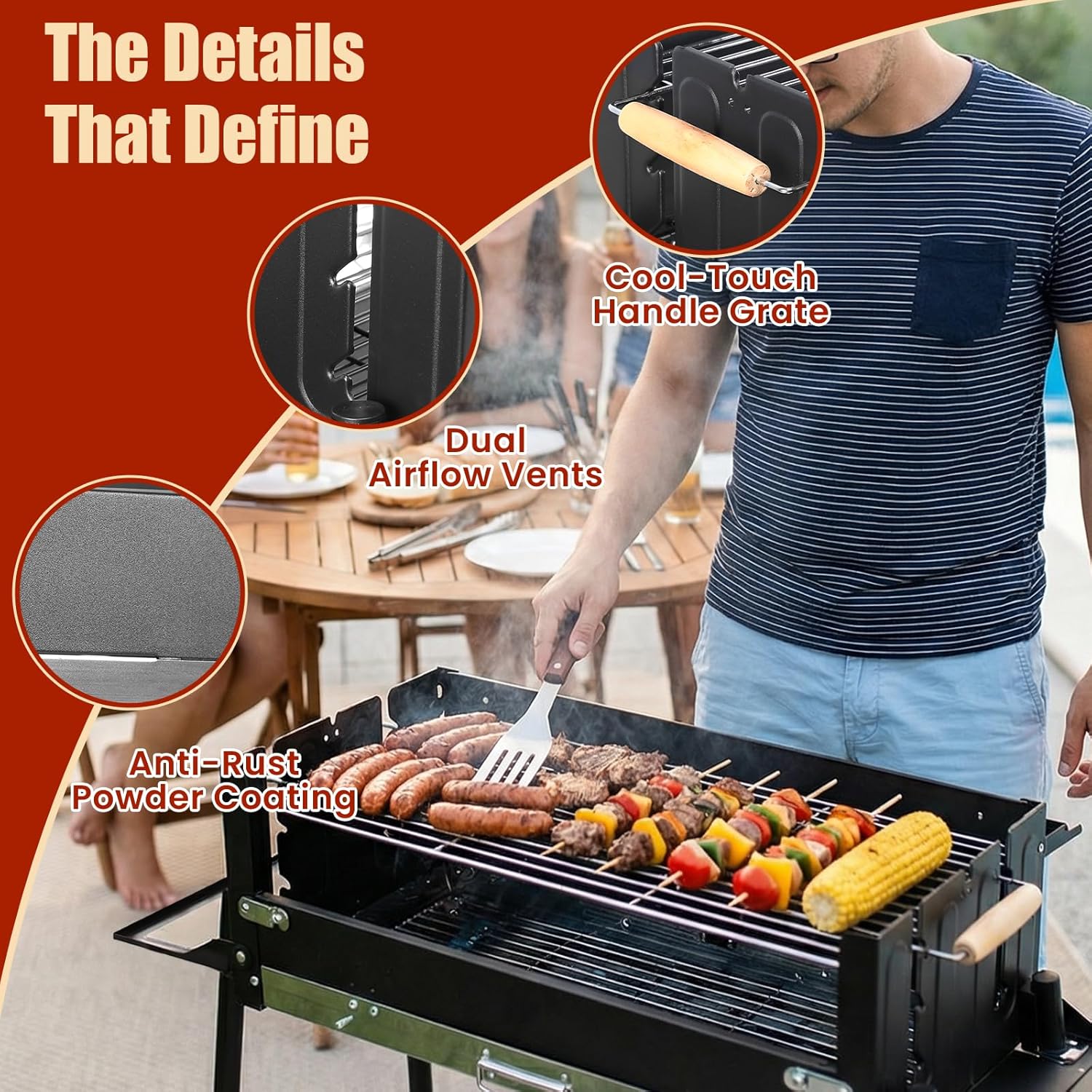 Denmay Großer Klappgrill, tragbarer Campinggrill mit Rahmen, Picknickgrill inklusive Grillrost, Holzkohlegrills, Grill BBQ tragbar, Tischgrill, Campinggrill, Mangal-Grill, Kebab – Bild 4