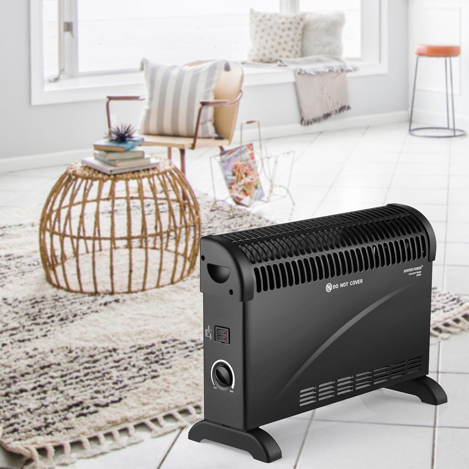 Donyer Power 2KW Konvektor mit Thermostat – leise – Wandmontage | 3 Heizstufen (750 W/1250 W/2000 W) – Leiser Betrieb – Stand- und Wandmontage – sofort einsatzbereit – Bild 6