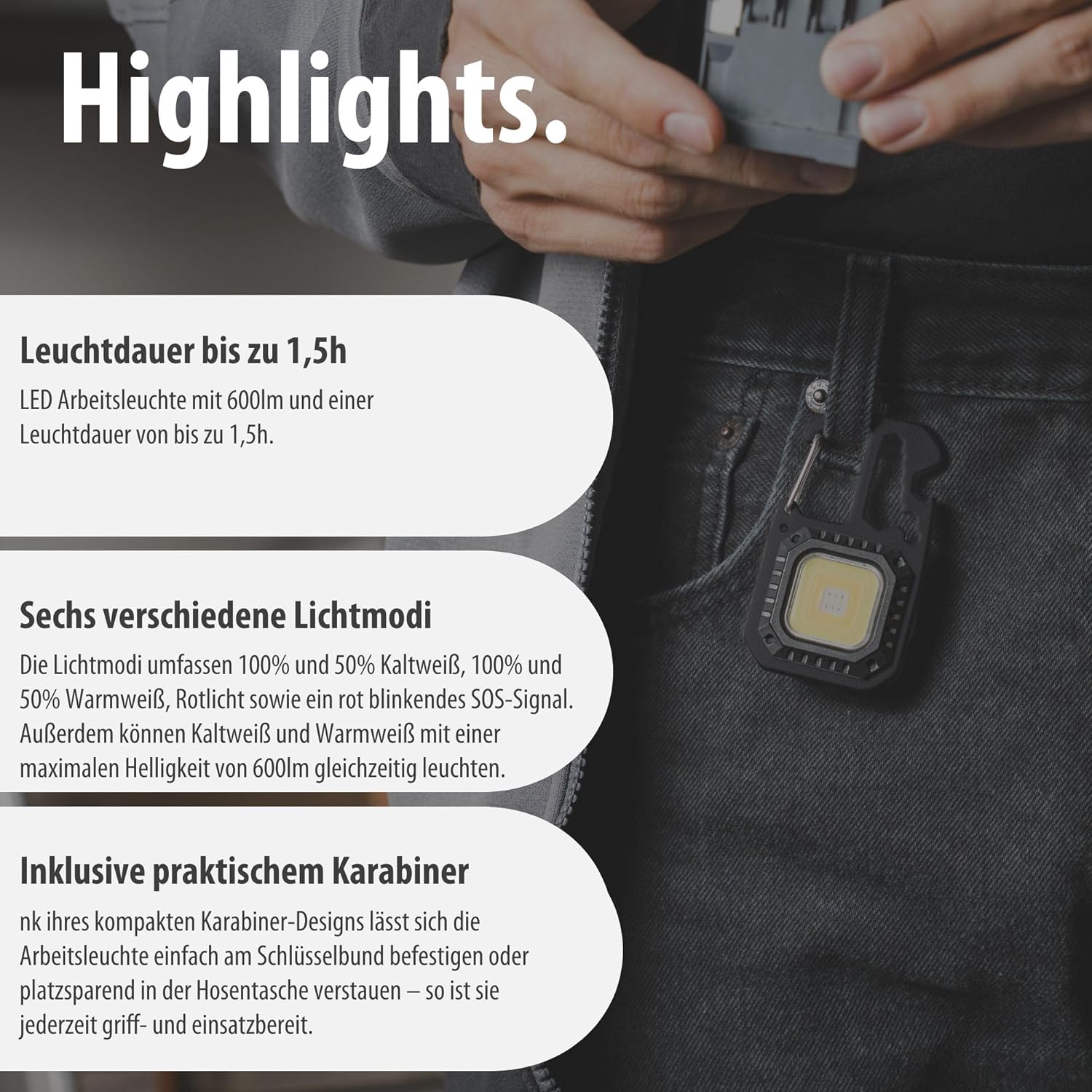 Brennenstuhl Mini-LED-Taschenlampe MTL 600 A (Akku-Werkstattlampe 600 lm, 7 Leuchtmodi, Schlüsselanhänger, Flaschenöffner, Bits und Schraubenschlüssel für Alltag, Notfall oder Camping) – Bild 5