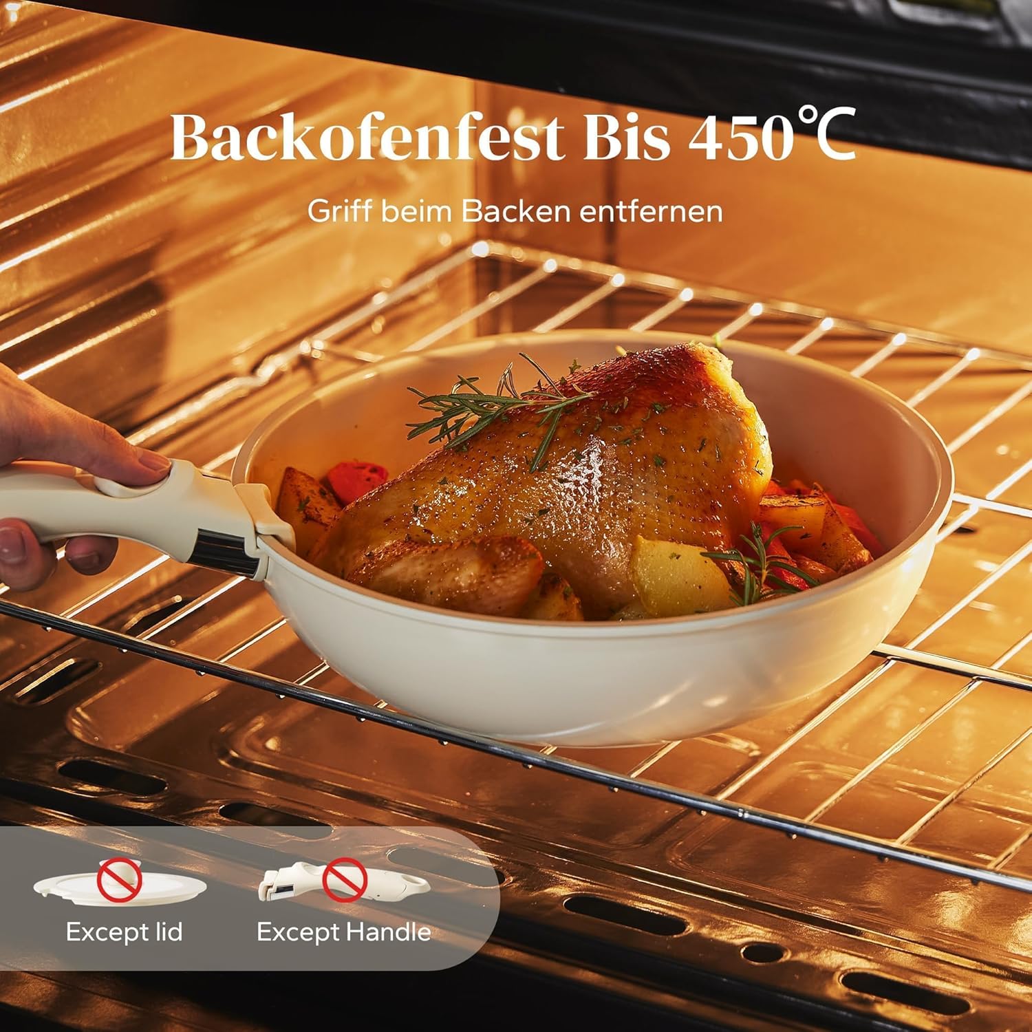 Redchef Keramik-Pfannenset mit abnehmbarem Griff, 5-teilige Töpfe mit abnehmbarem Griff, Induktion, platzsparendes Kochgeschirr (PTFE-frei, PFAS-frei, PFOA-frei), ofen- und spülmaschinenfest – Bild 5