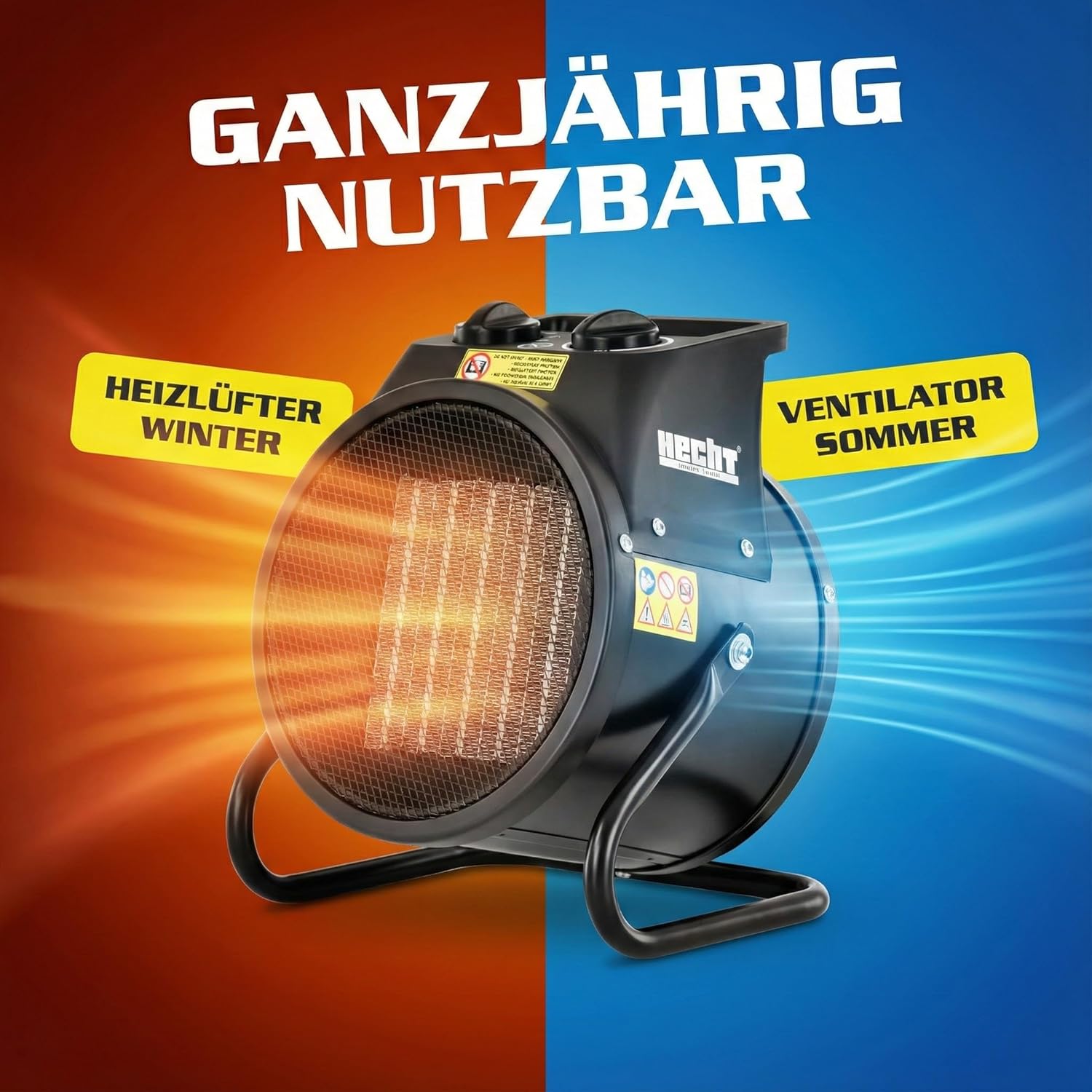 HECHT Keramikheizung – Tragbare Heizung mit 2000 W oder 3000 W – Thermostat – Überhitzungsschutz – Allergikerfreundlich – Leise – Elektrischer Heizkörper für z. B. Wohnzimmer, Badezimmer, Büro. – Bild 5