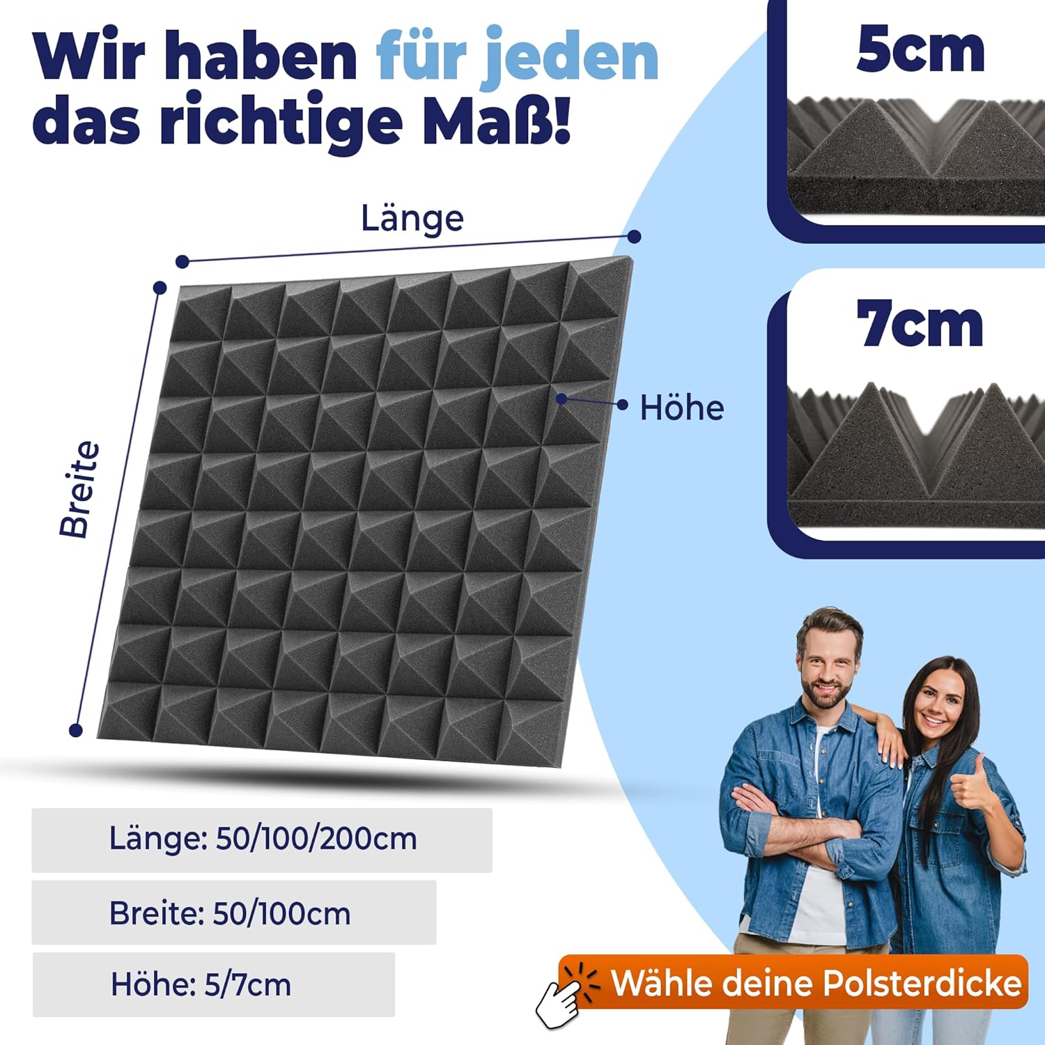 saarschaum Akustikschaumplatten – Effektive Schallabsorption – Pyramidenschaum 100 x 200 x 5 cm, Dunkelgrau – Bild 2
