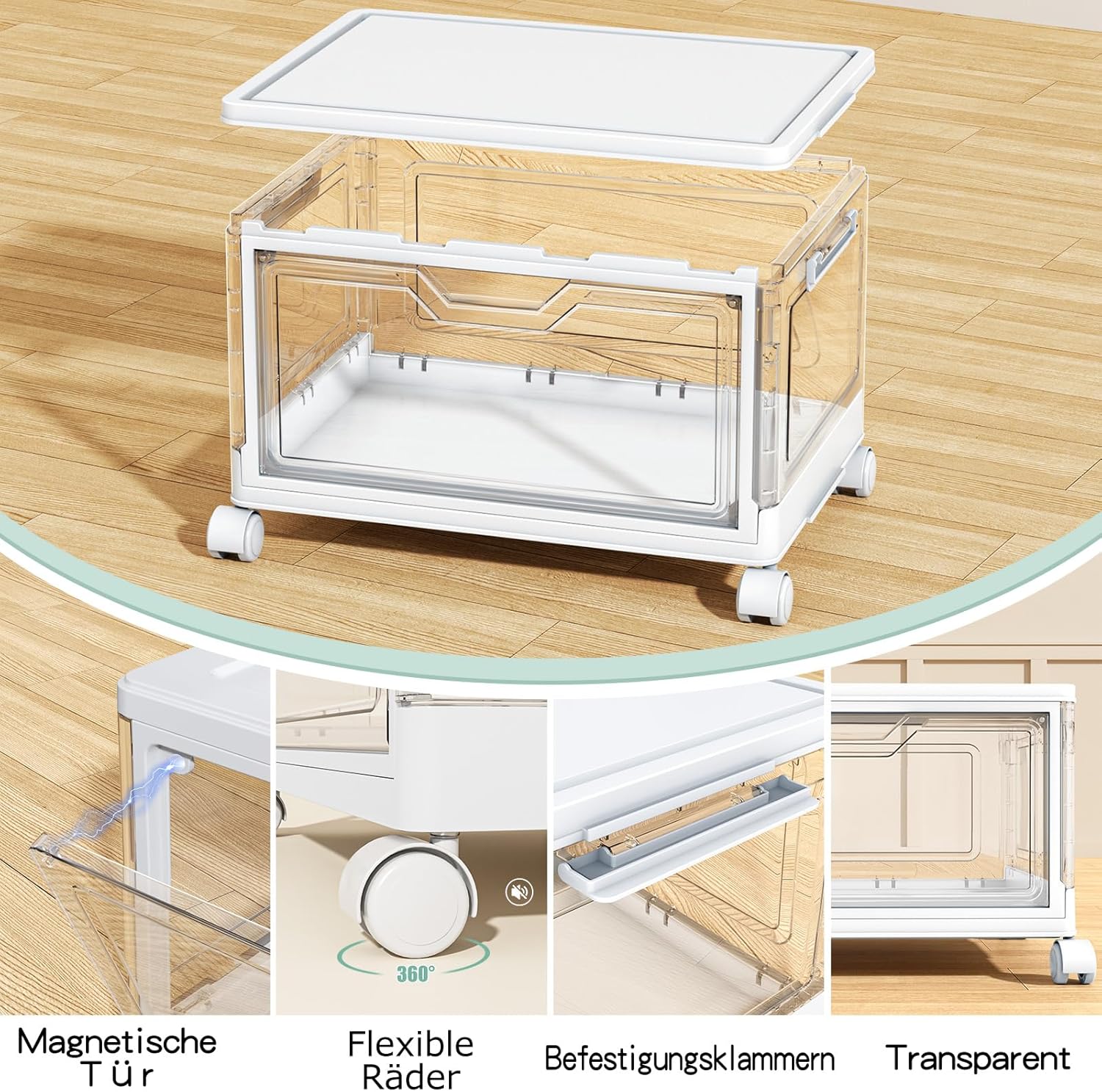 Aufbewahrungsboxen mit Deckel – 4-stöckige stapelbare Kunststoffboxen, 23 l transparent, große Organizer-Behälter für Schlafzimmer, Wohnzimmer, Badezimmer, 4 Ebenen und 1 Deckel – Bild 4