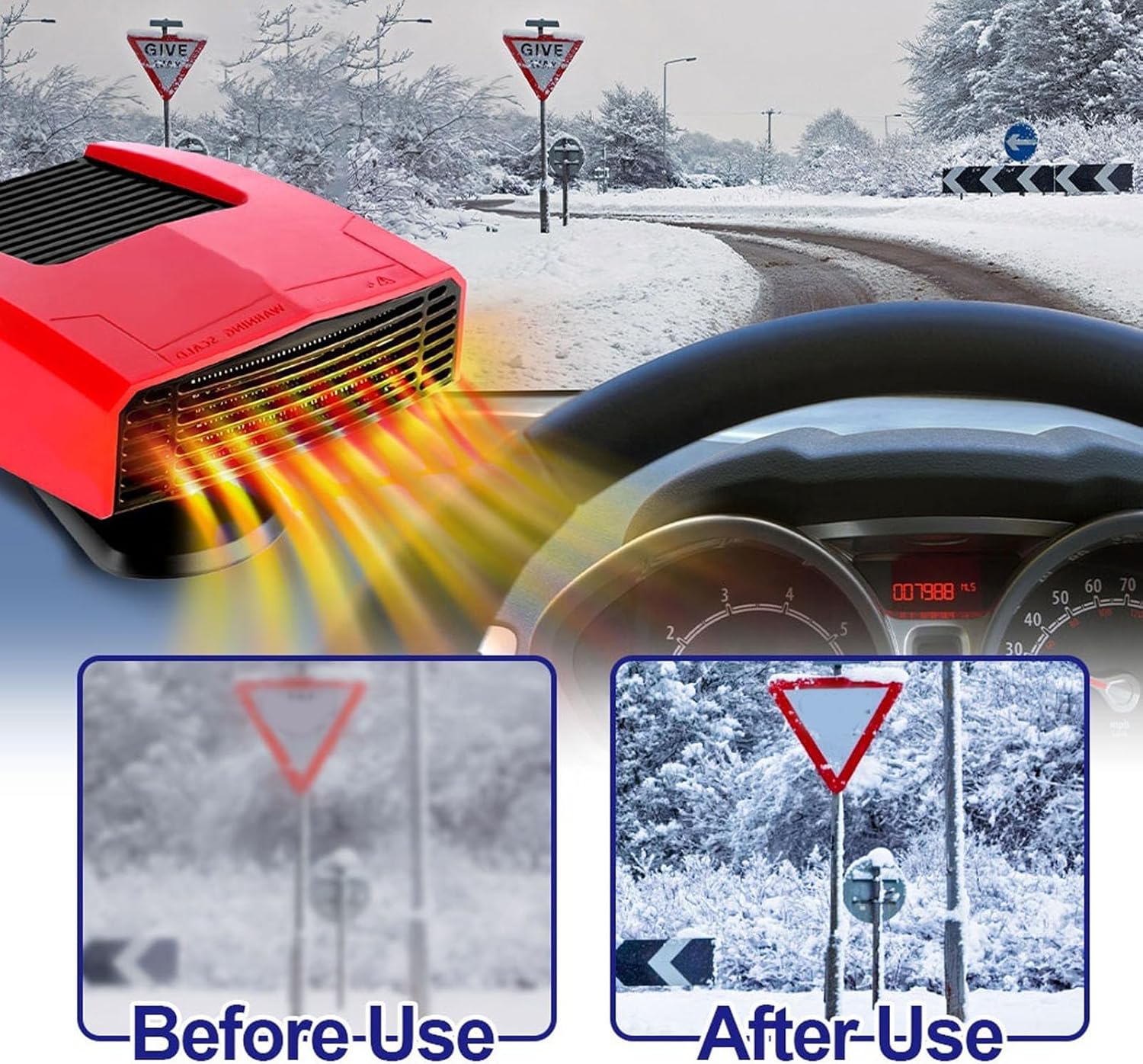 Fockety Batteriebetriebene Heizung, tragbare leise Heizung für kleine Räume mit Licht, USB-Anschluss und Thermostat, wiederaufladbarer Autofenster-Entfroster für Autos, Büro – Bild 4