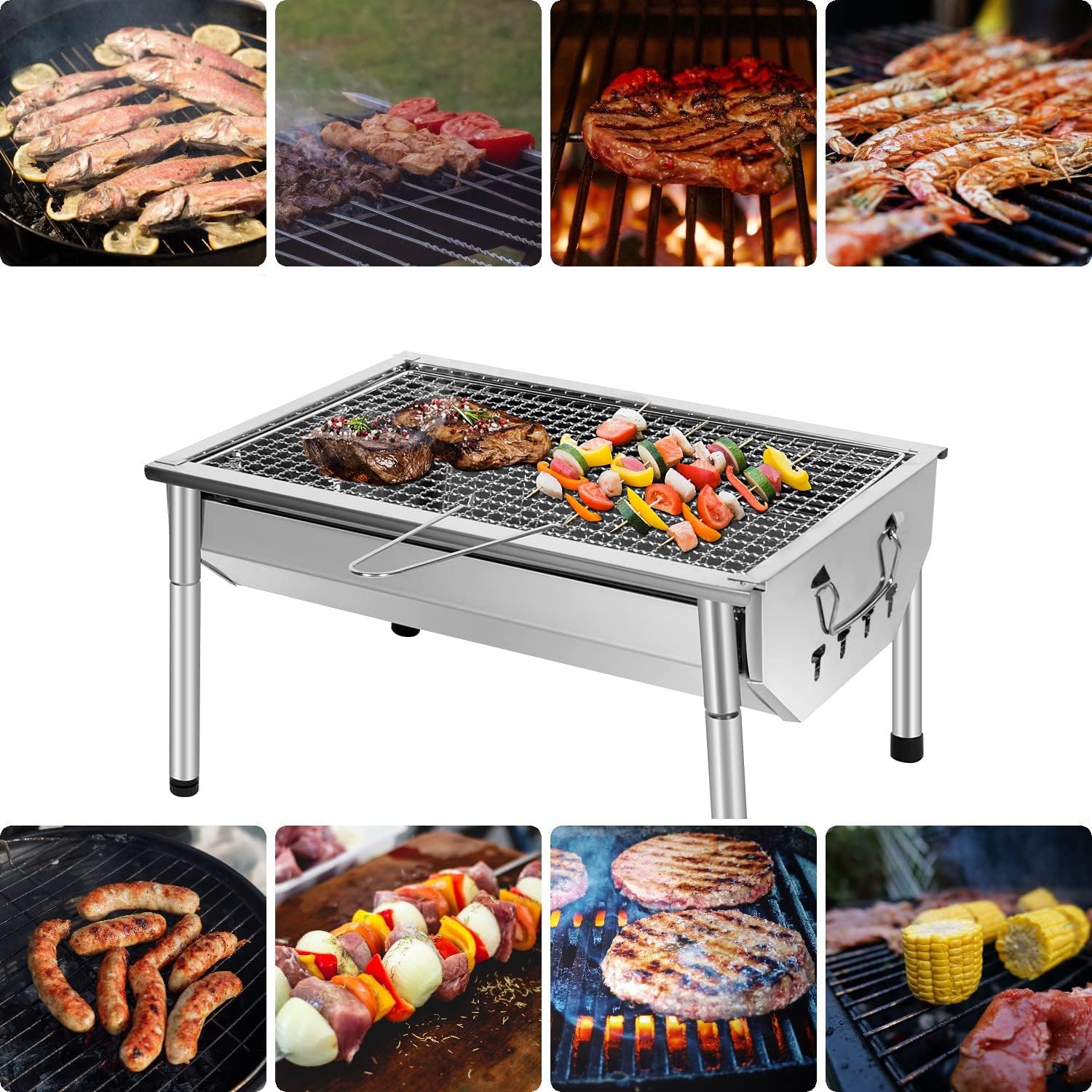 Holzkohlegrill aus Edelstahl, zusammenklappbare Outdoor-BBQ-Grills, tragbarer Campinggrill – drei Größen – Bild 7