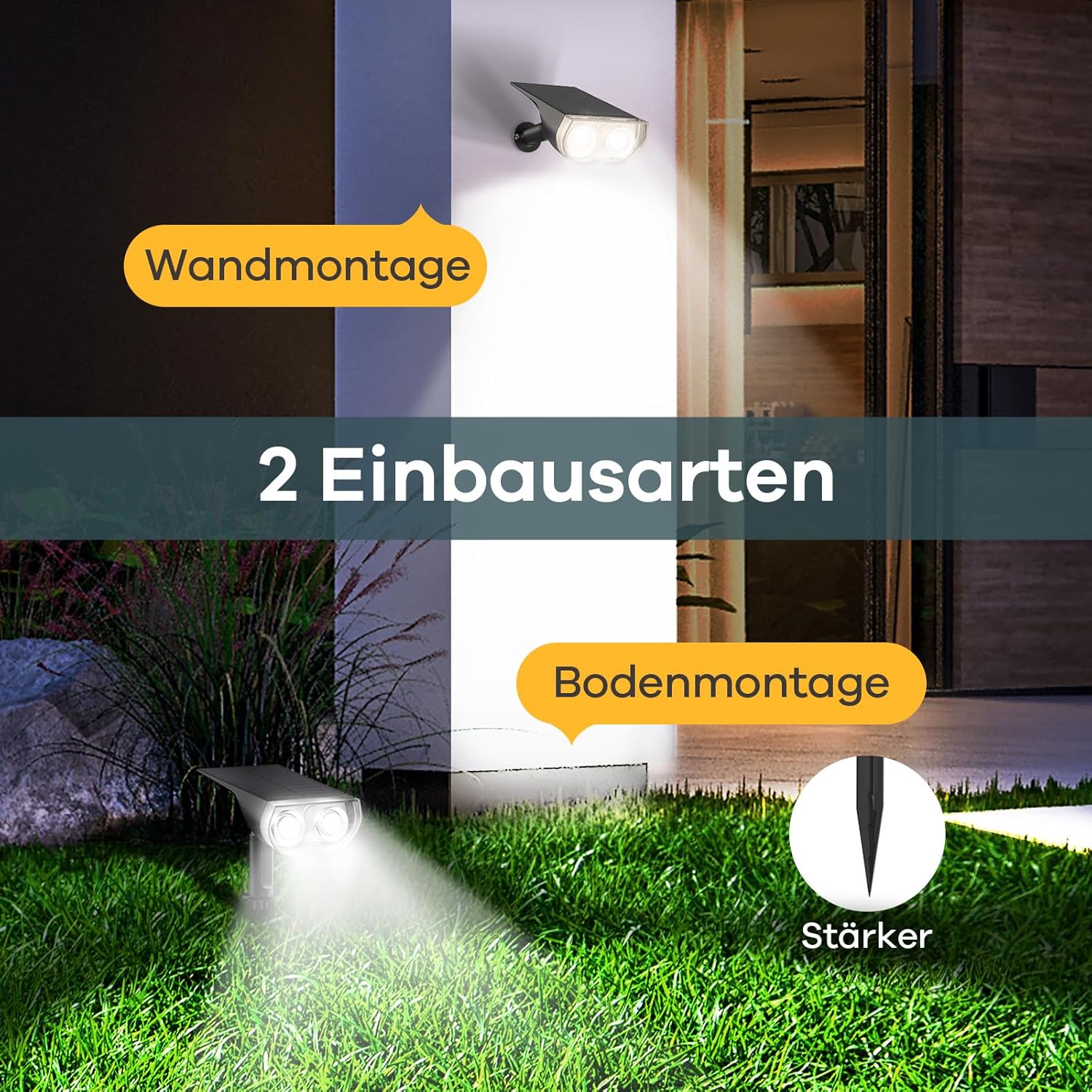 Linkind LED Solarleuchten für Außen, Lichtsensor Solarleuchte, IP67 wasserdichte Außenwandleuchte, 650 lm, 6500 K, tageslichtweißes Solarlicht, solarbetriebener Strahler, 2 Stück – Bild 6