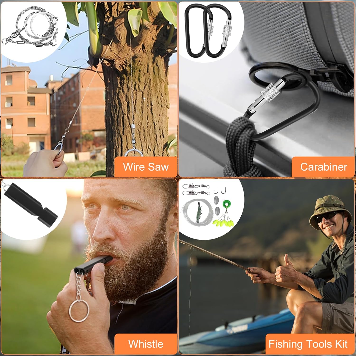 69-teiliges Outdoor-Notfall-Überlebensset, taktischer Taschenlampenkompass, Feuerstahl, Paracord, Multifunktionswerkzeuge und Regenponcho, Notfallausrüstung für Camping, Wandern und Outdoor-Abenteuer – Bild 7