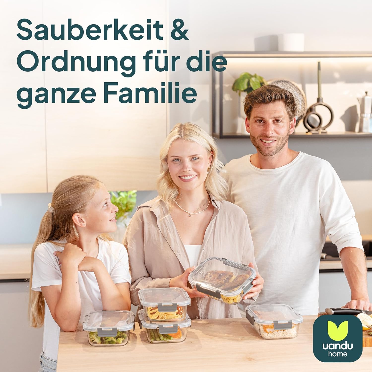 uandu Glasbehälter mit Deckel, 10-teiliges Borosilikatglas mit Deckel, Meal-Prep-Gläser, Frischhaltedosen aus Glas mit Deckel, Glasdosen mit Deckel-Set, Meal-Prep-Boxen aus Glas (5 Behälter, 5 Deckel) – Bild 7