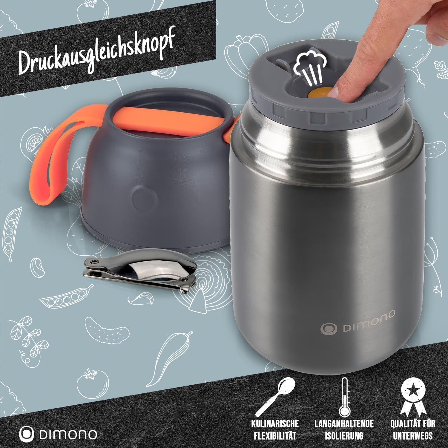 Dimono Thermobehälter Warmhaltebehälter, Lunchbox To-Go Lebensmittelbehälter, Lebensmittelbehälter aus Edelstahl (700 ml) – Bild 6