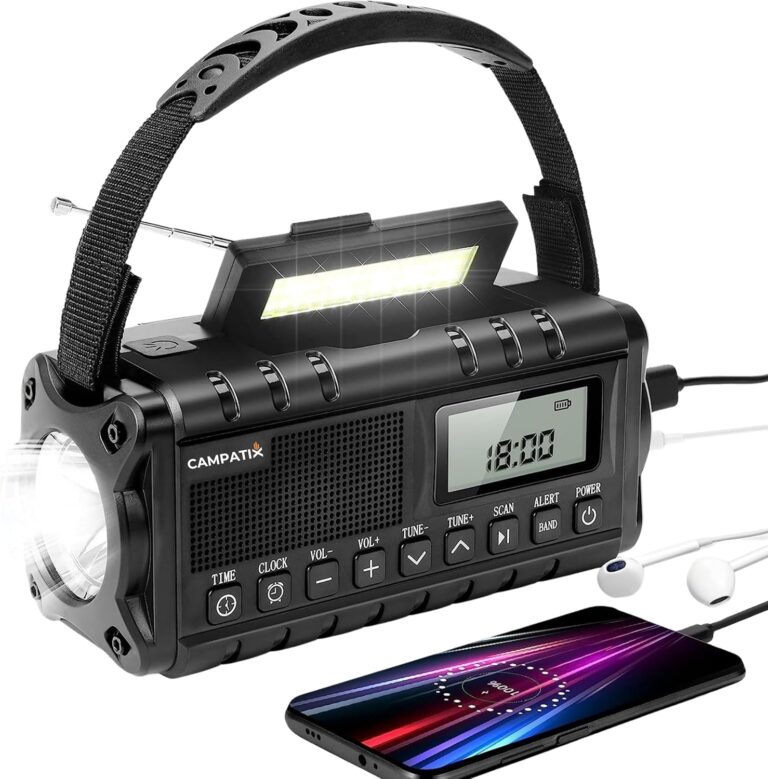 Kurbelradio mit Solar & Handkurbel, Notfallradio mit 20.000 mAh Powerbank, Outdoor, Camping & Survival, AM/FM-Radio mit LCD-Display, USB-C-Aufladung, Taschenlampe, LED-Leselicht, SOS-Alarm