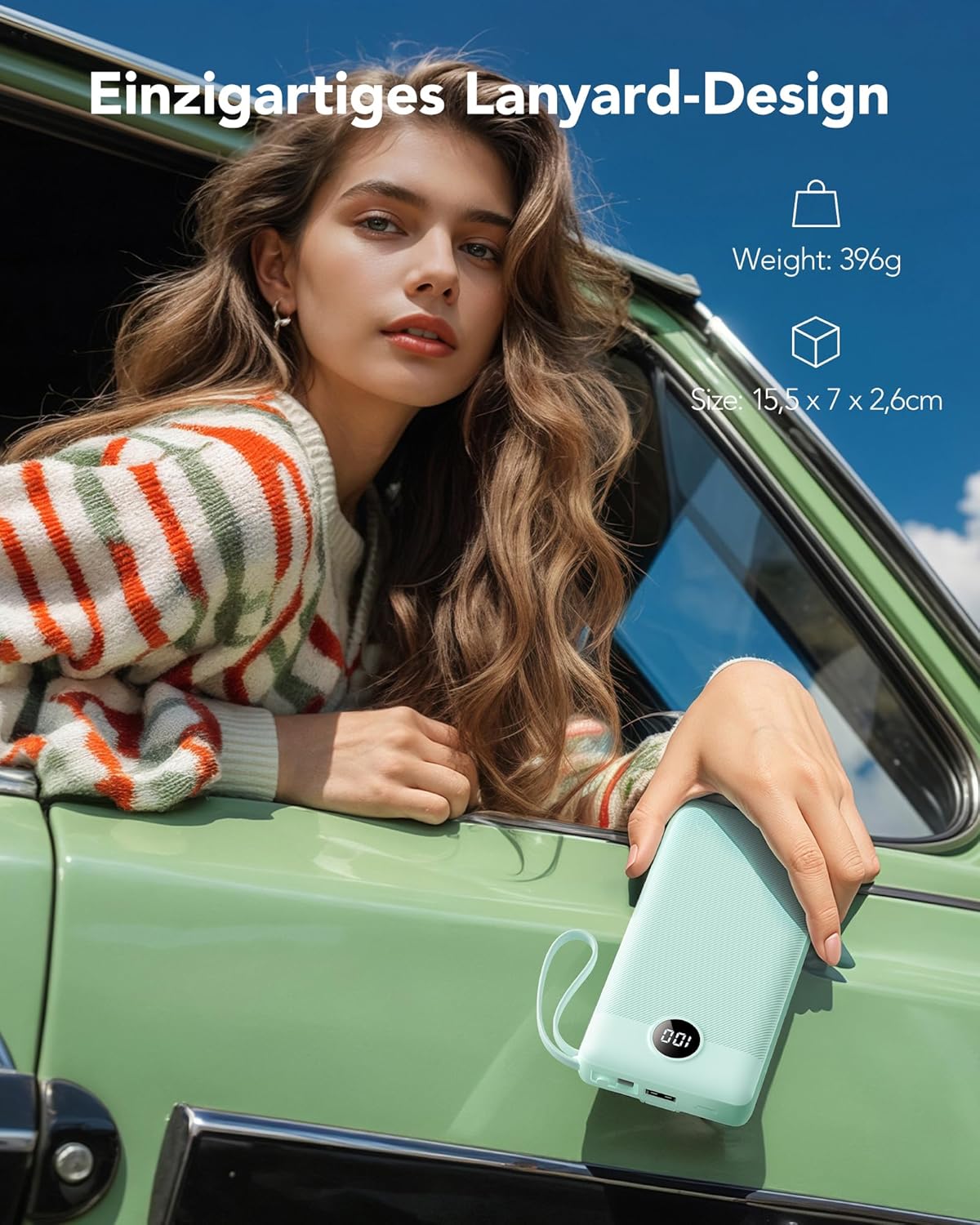 VRURC Powerbank, Powerbank 20000 mAh mit Kabel USB C Schnellladung 22,5 W Tragbares Ladegerät Schnellladung mit LED-Anzeige Externe Handy-Akkus Kompatibel mit iPhone, Huawei usw – Bild 7