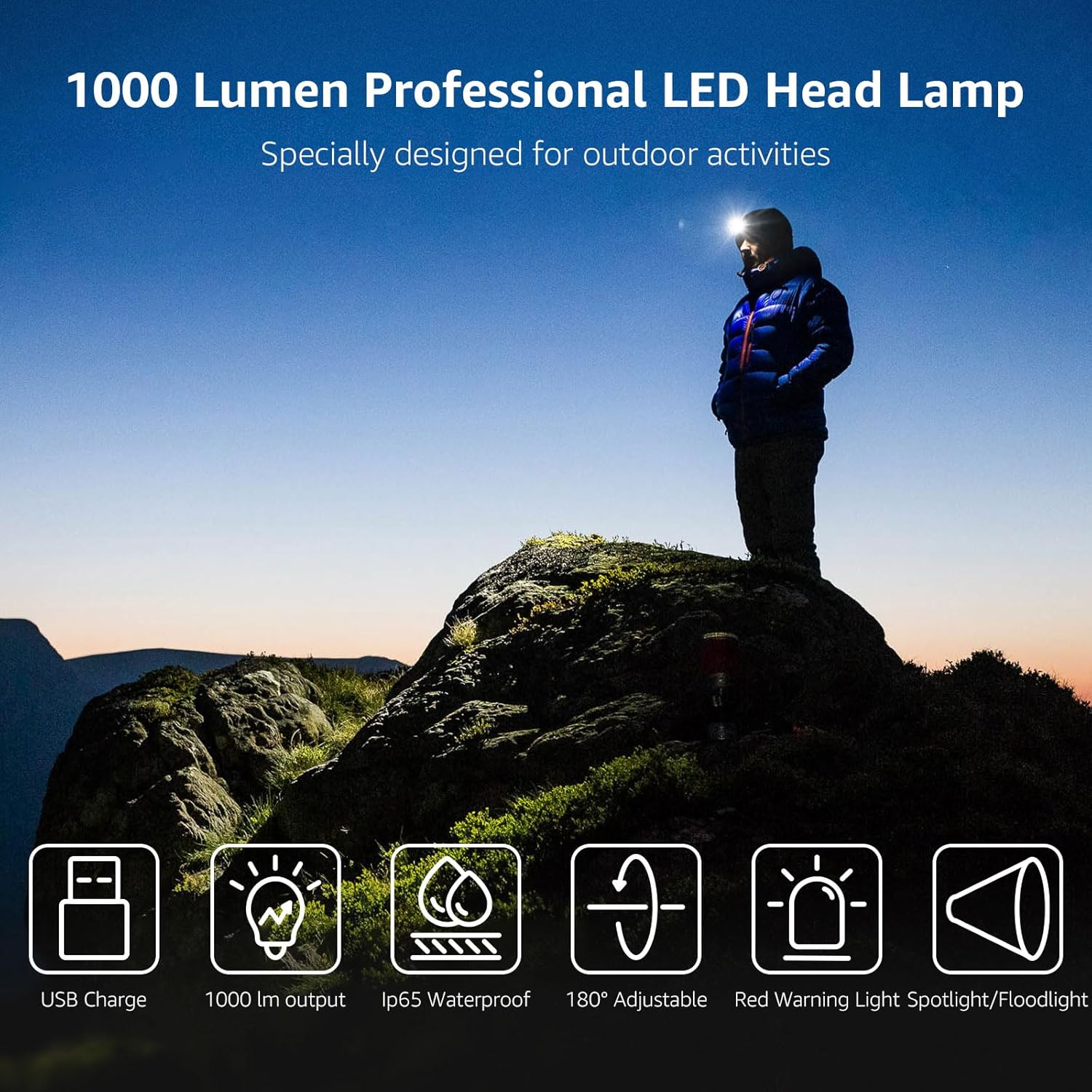 Wiederaufladbare Stirnlampe von Lepro, IP65, superhell, 1000 Lumen, abnehmbare LED-Stirnlampe, Stirnlampe mit rotem Licht, 6 Beleuchtungsmodi für Camping, Sport, Angeln, Basteln (inkl. USB-C-Kabel) – Bild 3