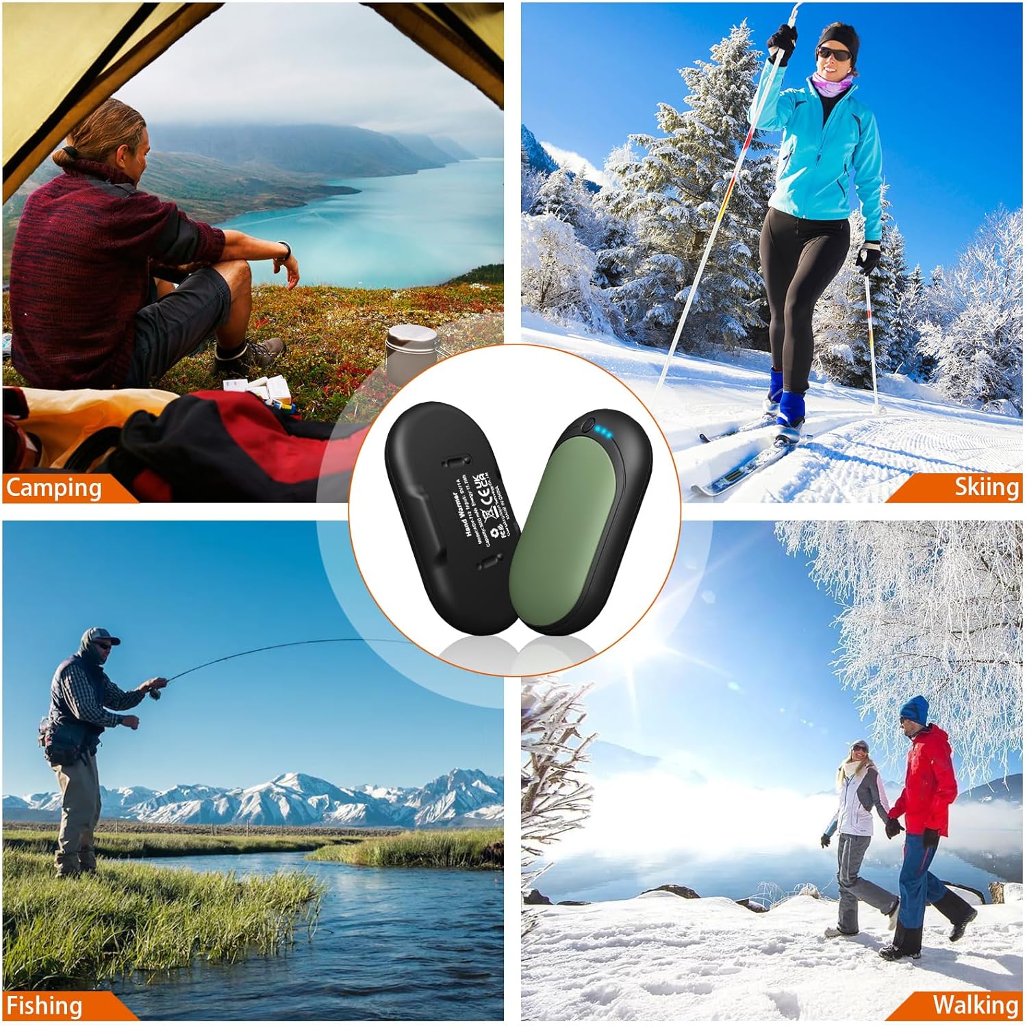 Elektrischer Handwärmer,Handwärmer Wiederaufladbar 2er Set mit 6000mAh,Taschenwärmer USB-Kabeln,3 Heizmodi,20 Stunden lang anhaltende Wärme,Aufladbare Taschenheizung für Outdoor im Winter – Bild 6