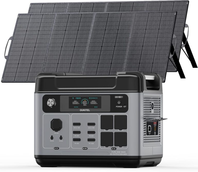 OUKITEL Solargenerator 3200 W mit 2 x 200 W Solarpanel, 2048 Wh tragbares Kraftwerk (6400 W Peak), LiFePO4-Akku, 220 V-240 V, 1 Stunde Schnellladung, für Outdoor-Camping, Reisen, Stromausfälle