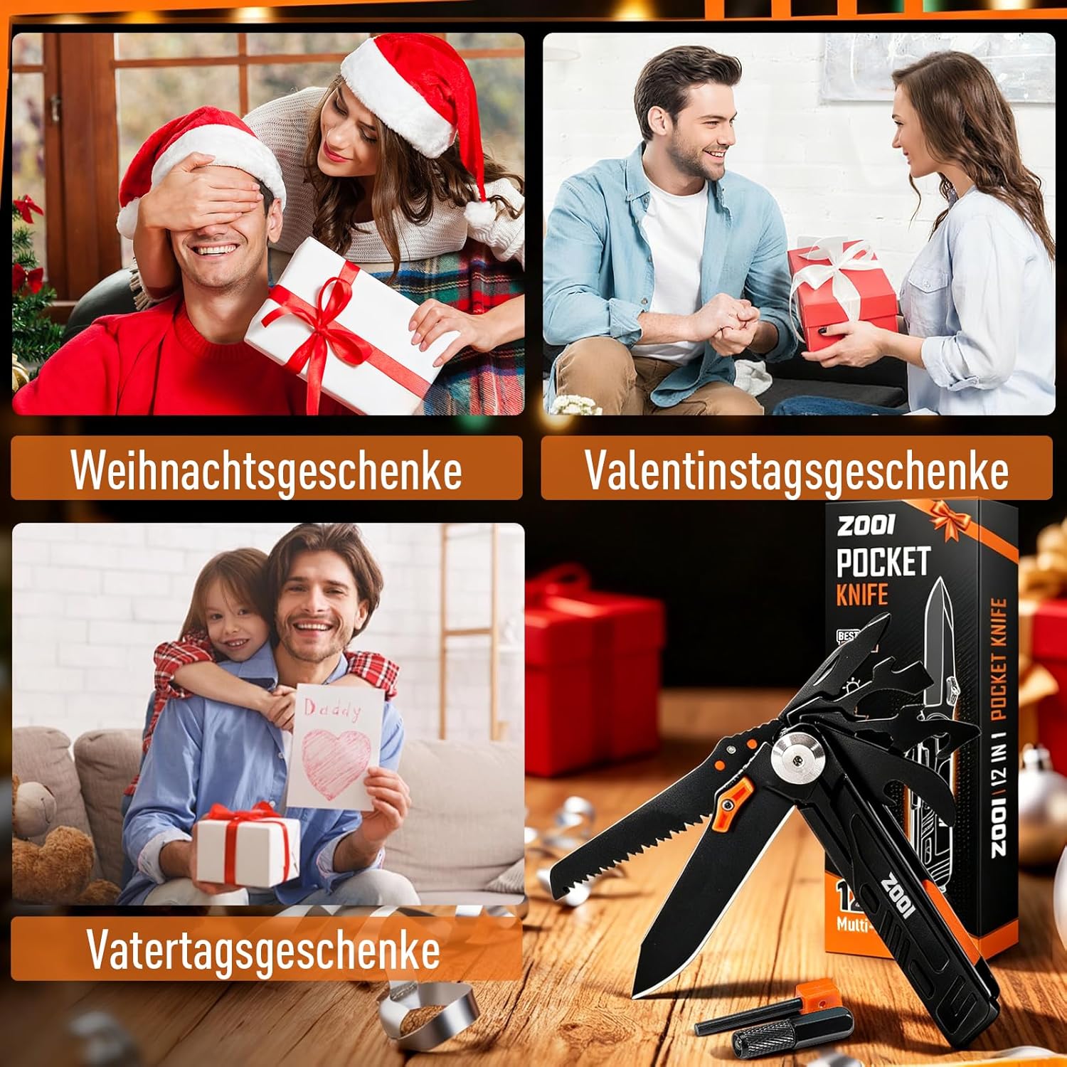 ZOOI Geschenke für Männer, 12-in-1 Multitool-Taschenmesser, Gadgets für Männer, Geschenke für Papa, Weihnachtsgeschenke für Männer, Geburtstagsgeschenk für ihn, Camping-Zubehör, Klappmesser – Bild 9