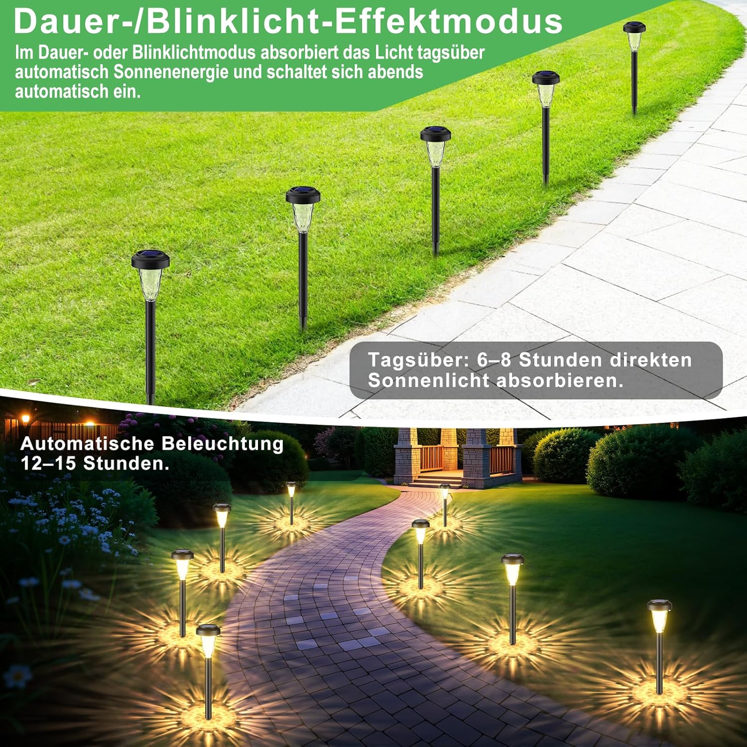 FIFlying Solarleuchten für den Garten im Freien, 6 Stück, warmweiße LED-Solarleuchten, Garten-Dekorationsbeleuchtung, IP65 wasserdichte Solarlampe für Garten, Außenbereich, Terrasse, Rasen, Hof, Wege – 3000 K – Bild 2