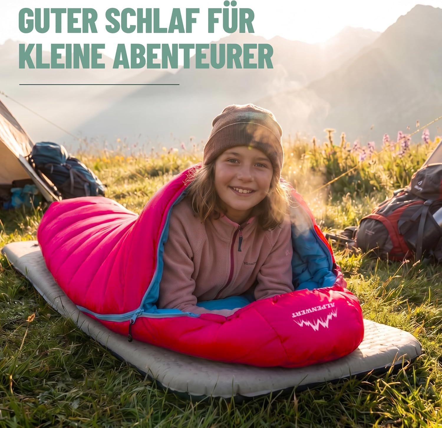 ALPENWERT® Kinder-Sommerschlafsack – wächst mit! (130-170 cm) – nur 920 g, kompakt (32 x 19 cm) – perfekt für Camping, Festival, Outdoor – Mumienschlafsack ab 6 Jahren – Bild 7