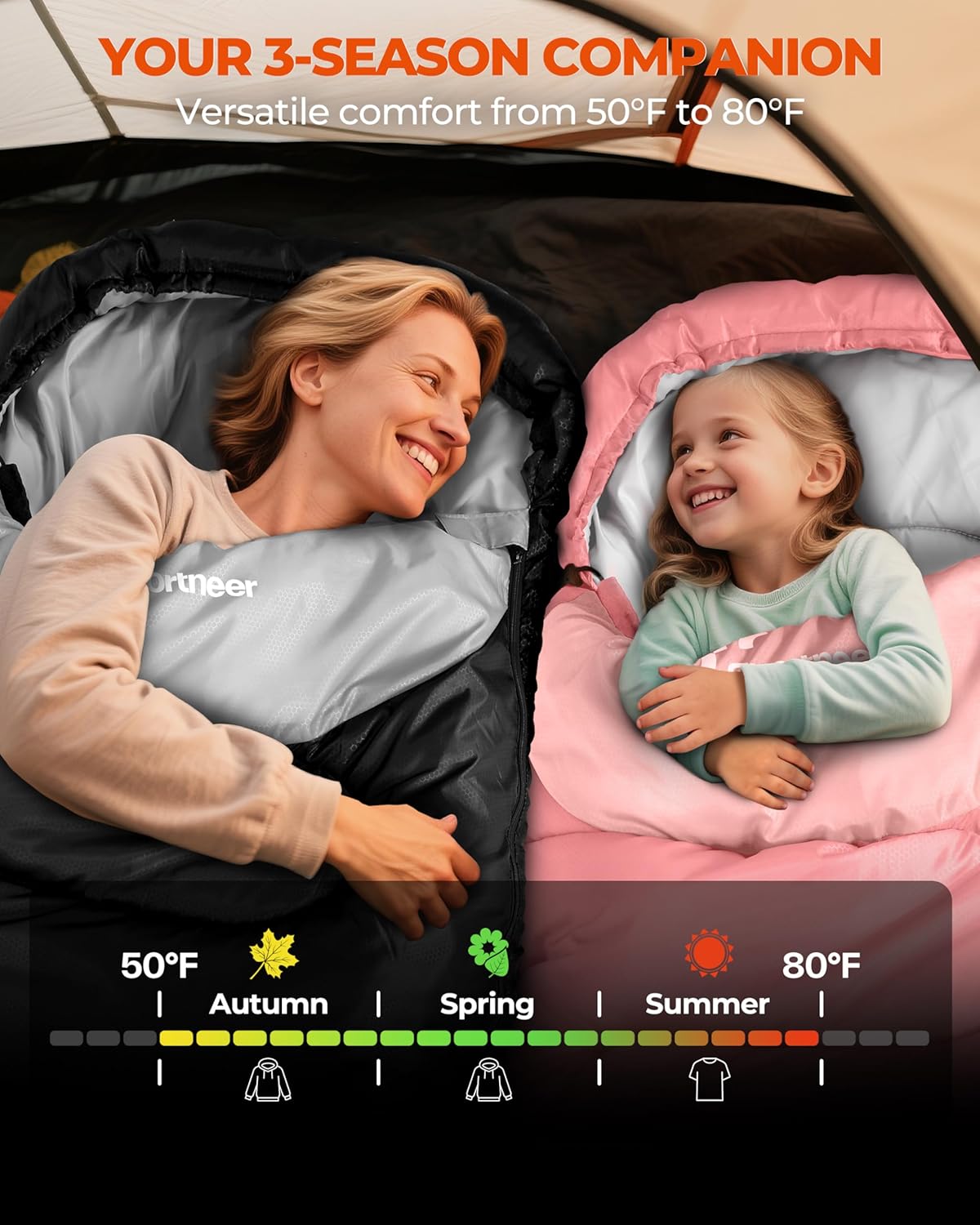 Outdoor-Schlafsack – Sportneer Schlafsack Erwachsene und Kinder – Schlafsäcke Camping-Schlafsack, Deckenschlafsack, leicht, tragbar, für Camping, Wandern – Bild 3
