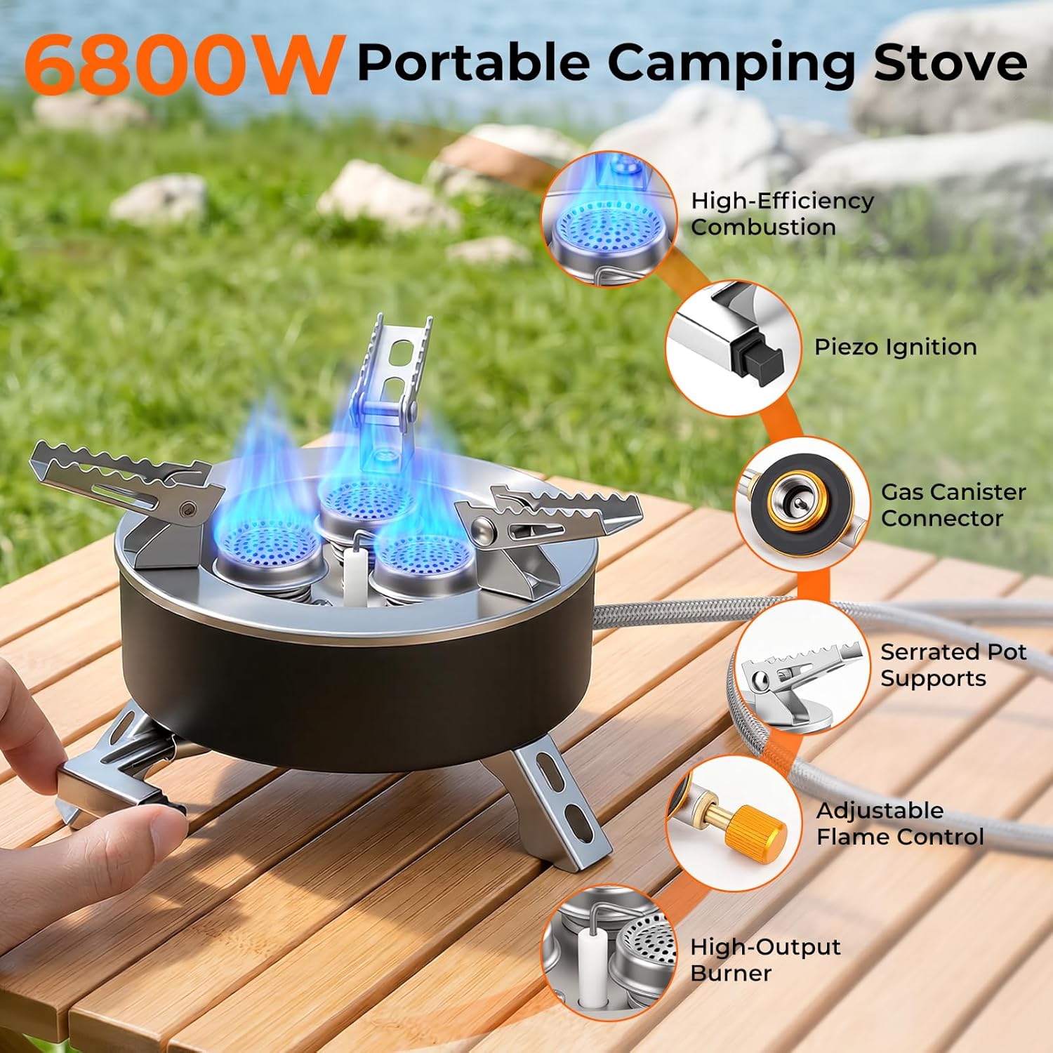 4000W tragbarer Gaskocher Camping, faltbarer Campingkocher mit Piezo-Zündung und Gaskartuschenadapter, leichter Outdoor-Gaskocher klein mit Aufbewahrungsbox für Camping, Angeln, Wandern, Picknick – Bild 2