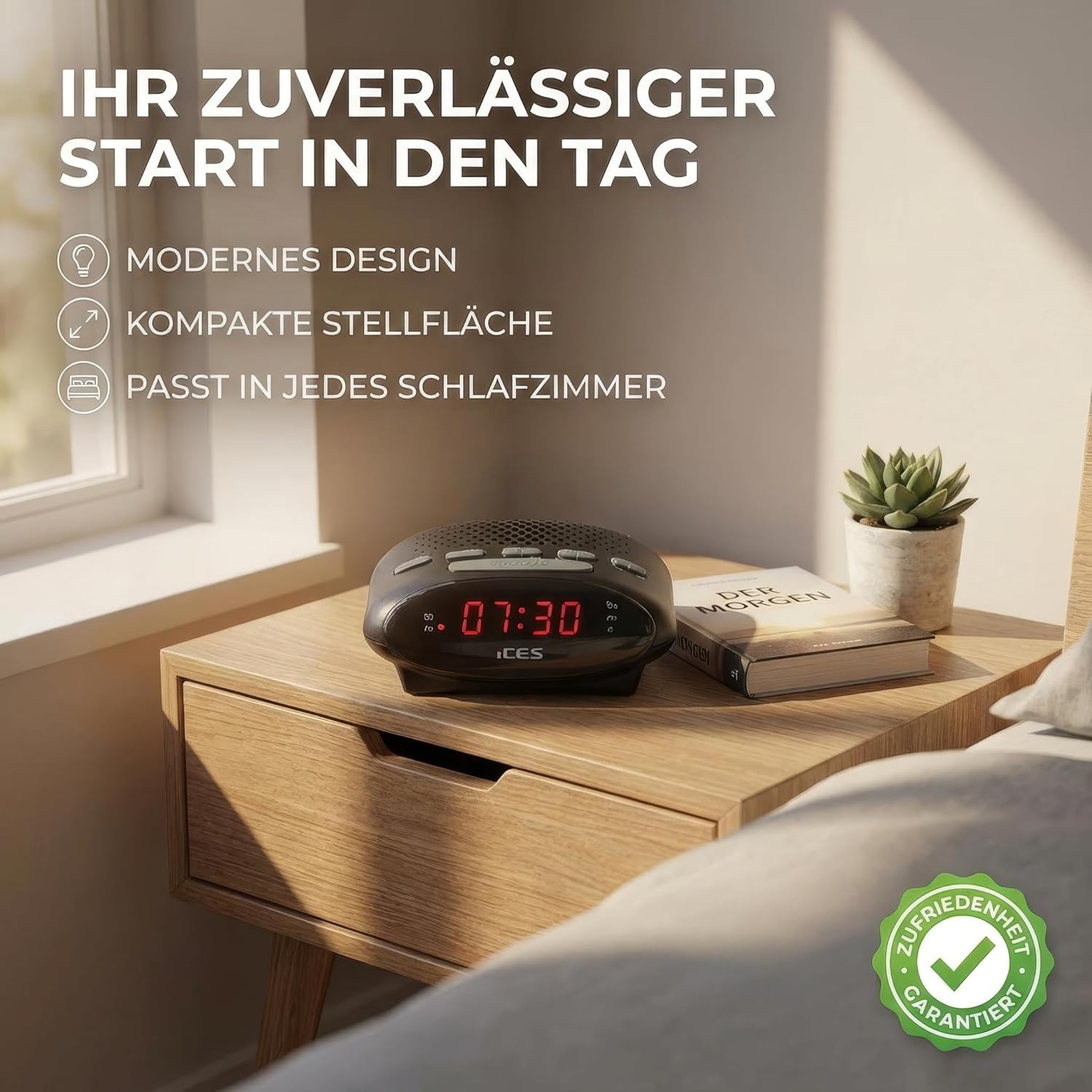 iCES ICR-210 Uhrenradio (2X Weckzeiten, Schlummerfunktion, Sleep-Timer) schwarz | ICR-210 – PLL FM – Schlummerfunktion – Sleep-Timer – Gangreserve – kompakt – Schwarz – Bild 6
