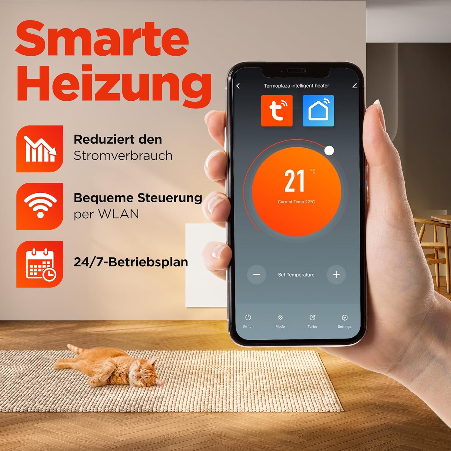 TermoPlaza WLAN Infrarotheizung mit Thermostat 1100 W bis 28 m² Intelligente Infrarot-Wandheizung & Standgerät Energiesparende Infrarot-Elektroheizung & Konvektorheizung für Zuhause und Schlafzimmer – Bild 4