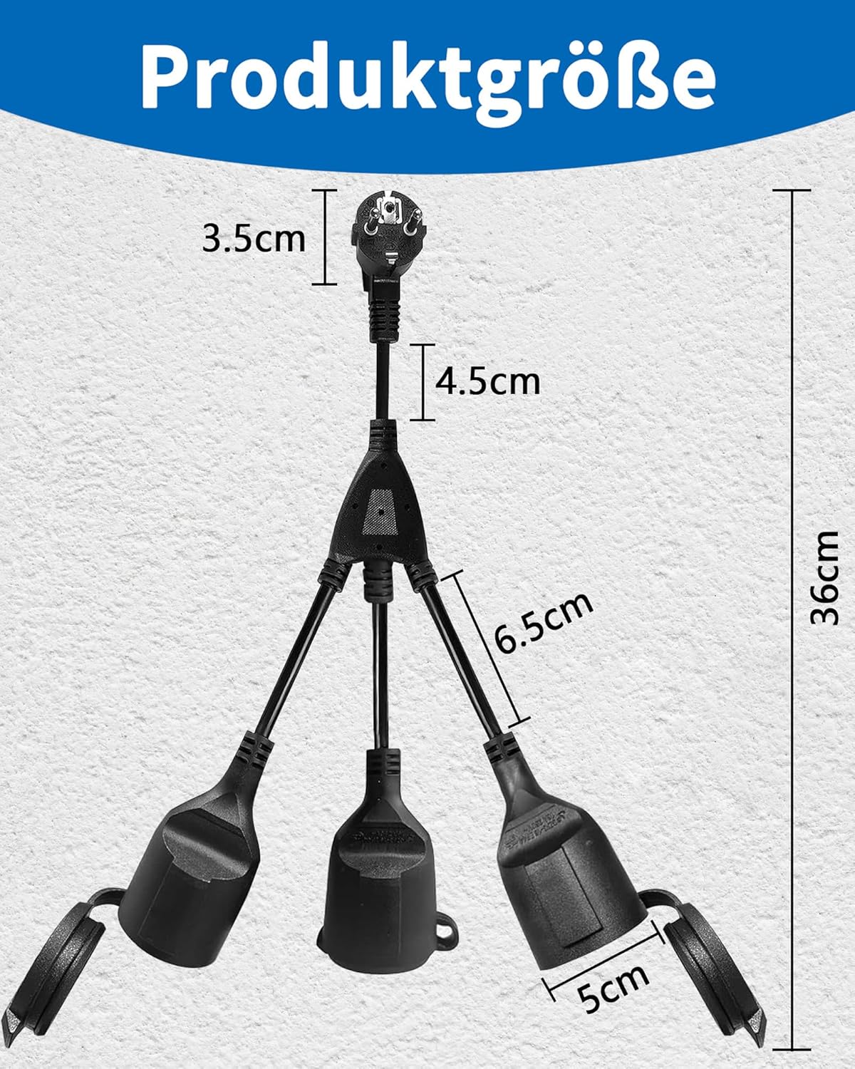 Outdoor-Verlängerungskabel mit 3 Schuko-Steckdosen: IP44 wasserdichte Stromkabelverlängerung – Outdoor-Steckdosenverteiler, Dreifachstecker für Zuhause, Büro, Outdoor – Bild 7