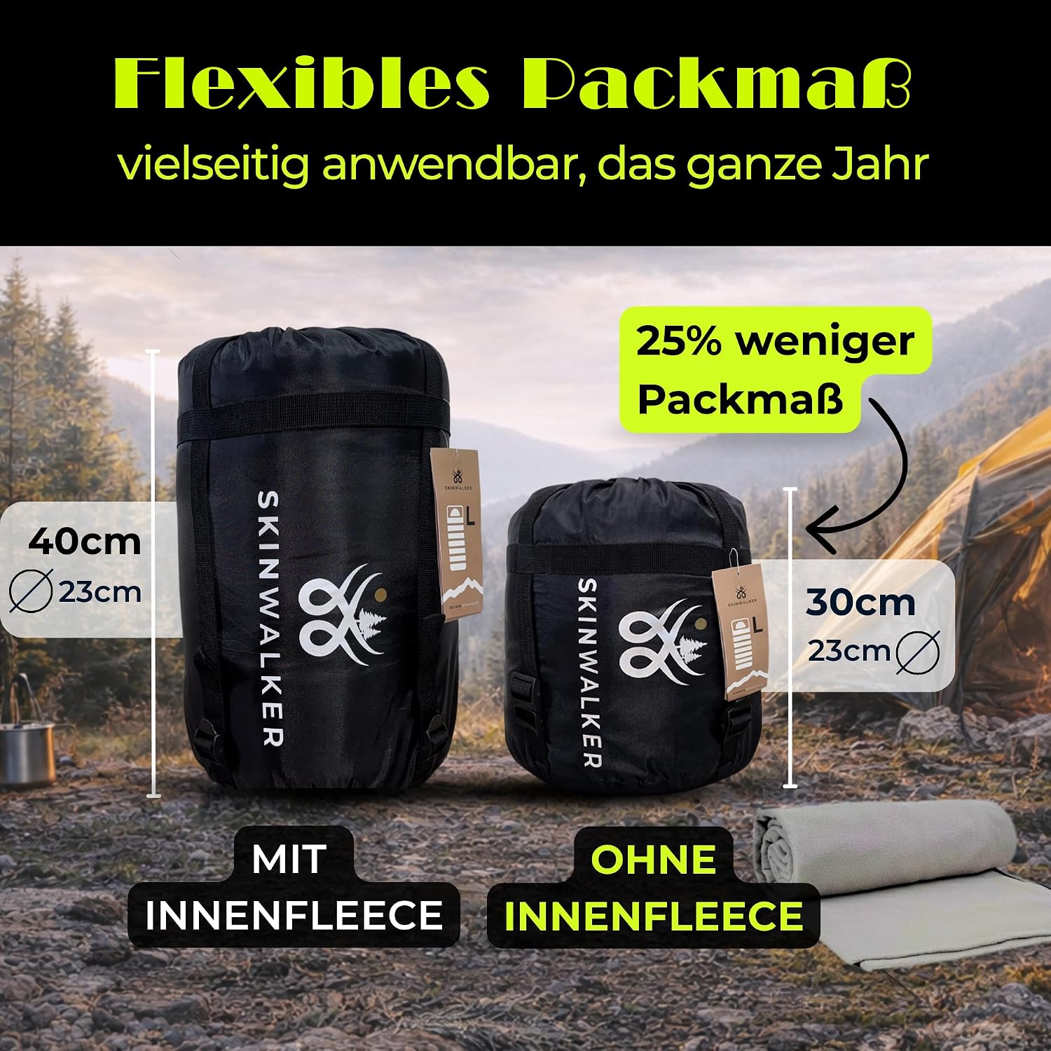SKINWALKER Schlafsack Winter Outdoor bis -15°C mit abnehmbarer Fleecedecke Winterschlafsack für Erwachsene 3-4 Jahreszeiten Schlafsack & Deckenschlafsack Sommer & Winter – Bild 3