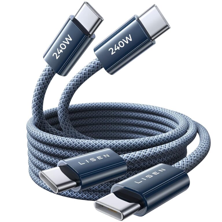 LISEN 240 W USB-C auf USB-C Kabel, 2 m, 2 Stück, iPhone 17 Pro, Samsung Schnellladekabel, PD3.1 Ladekabel USB-C, Galaxy S25/S24, iPhone 16/15 Pro Max, Xiaomi, MacBook Pro/Air, iPad, Dunkelblau | Für MacBook/iPad/iPhone/Samsung, integrierter E-Marker-Chip + 48-faches Geflecht, abwärtskompatibel mit allen USB-C-Geräten