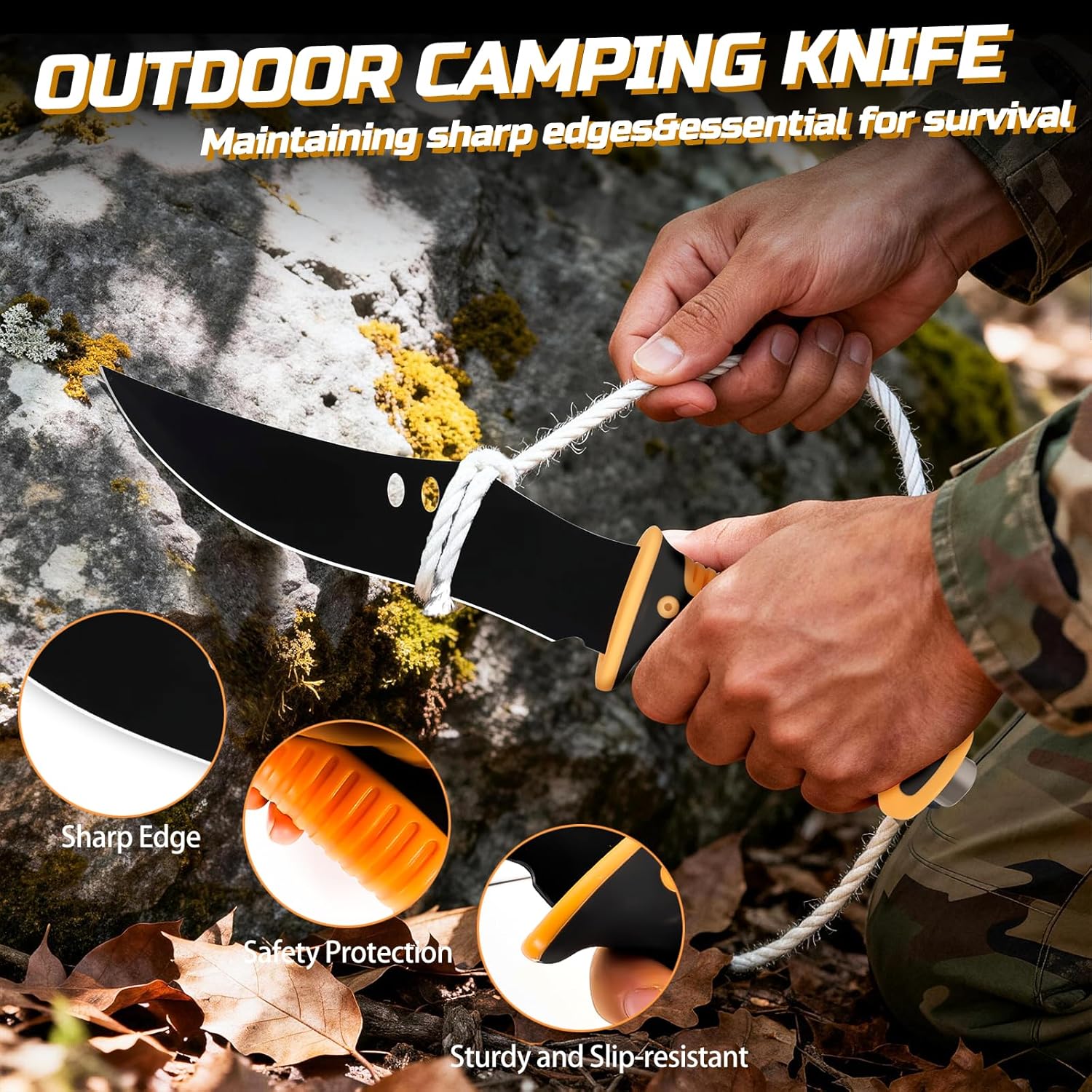 6-in-1 Outdoor-Axt-Überlebensset, Überlebensmesser & Outdoor-Werkzeug-Set, Überlebensausrüstung mit Klappsäge, Klappschaufel, Feuerstahl, Geschenke für Männer, Camping, Abenteuer, Wandern im Freien – Bild 3