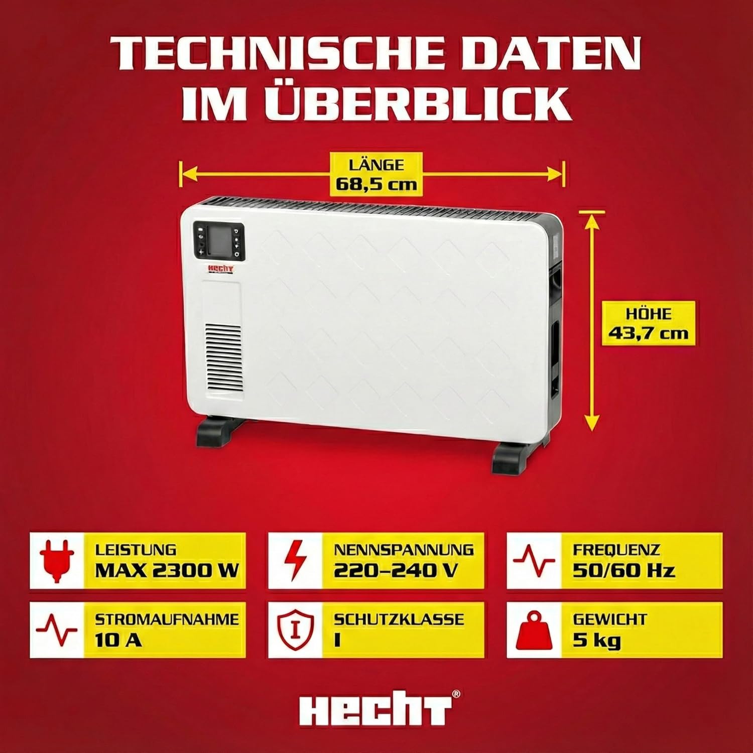 Hecht Elektroheizer – Heizgerät für schnelle und wohltuende Wärme – energiesparend – mit 3 Leistungsstufen, Fernbedienung und Thermostat – Bild 8